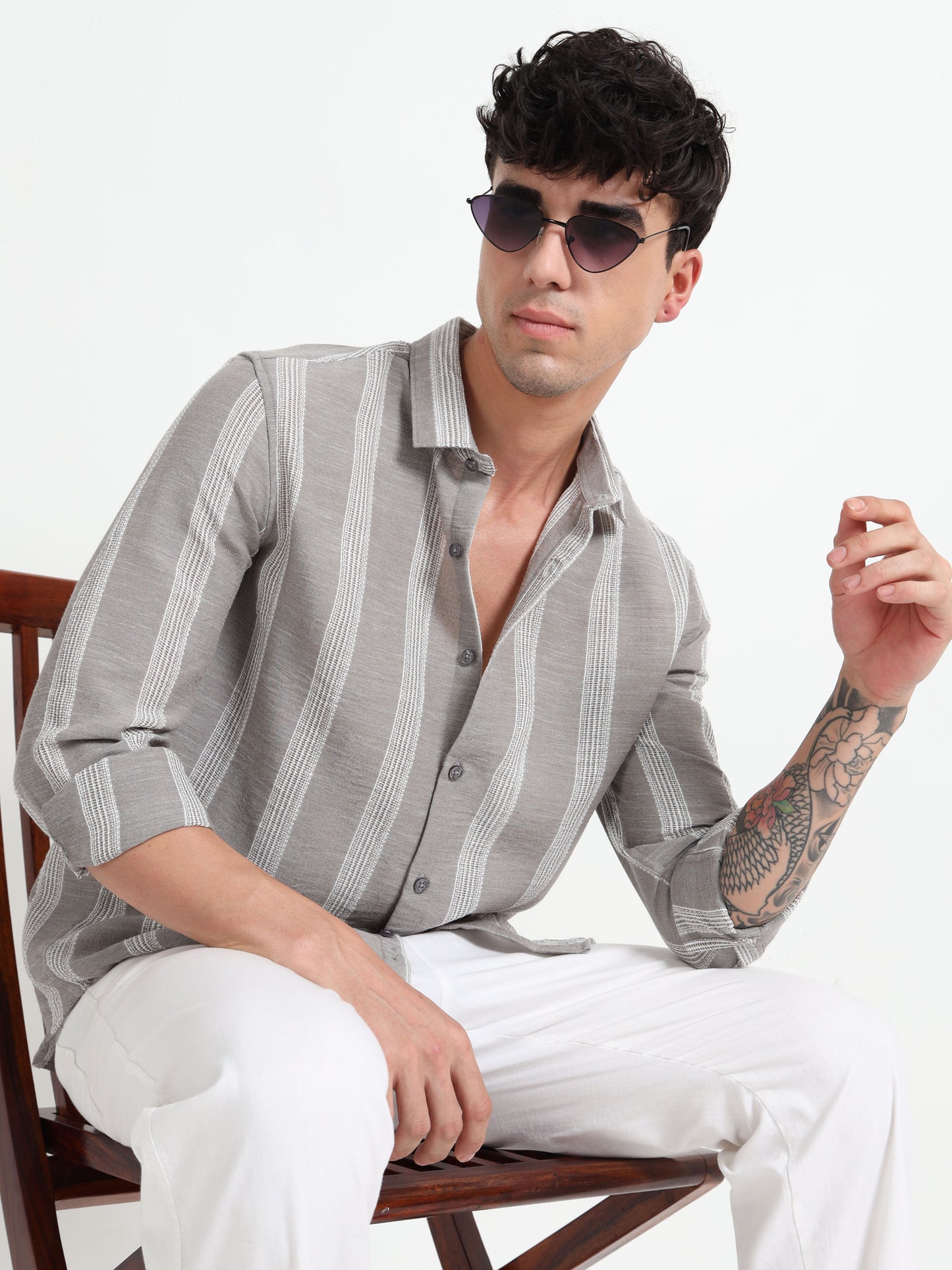 Stone Grey Striped Shirt