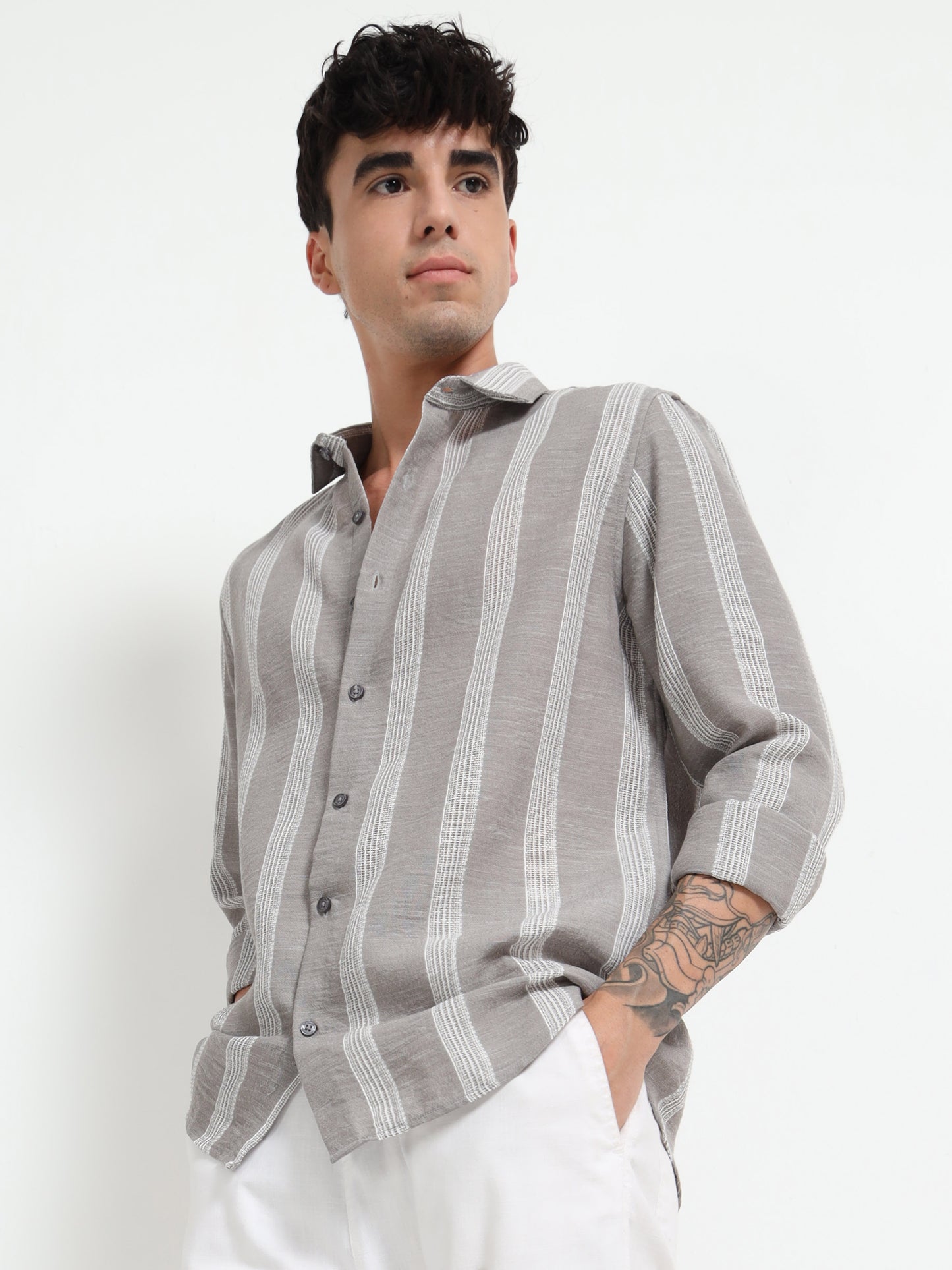 Stone Grey Striped Shirt