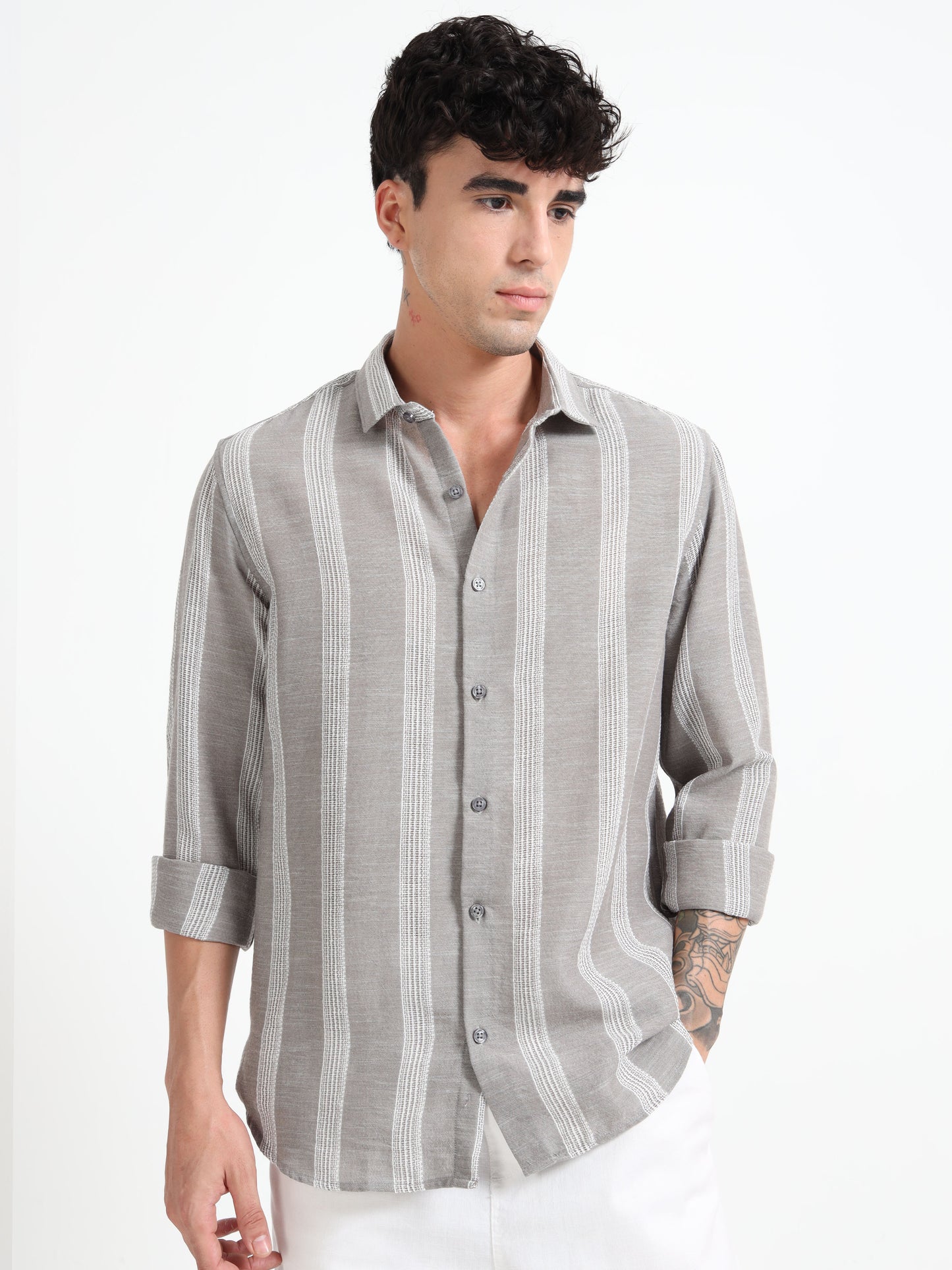 Stone Grey Striped Shirt