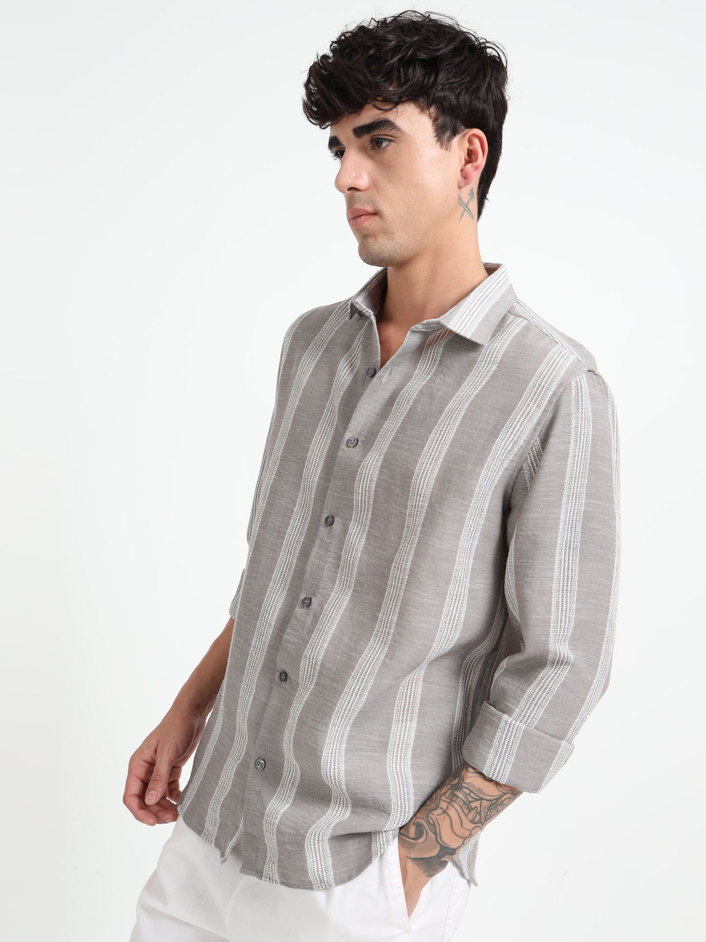 Stone Grey Striped Shirt
