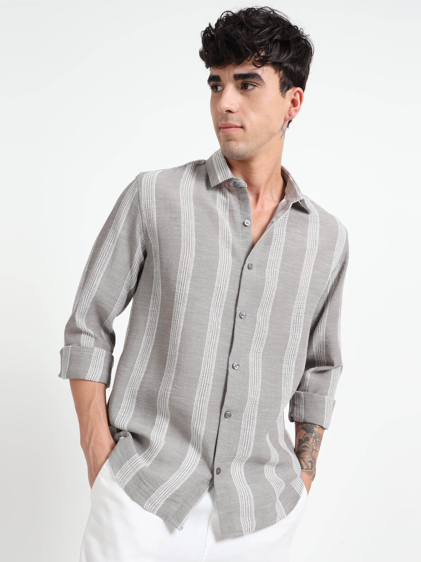 Stone Grey Striped Shirt