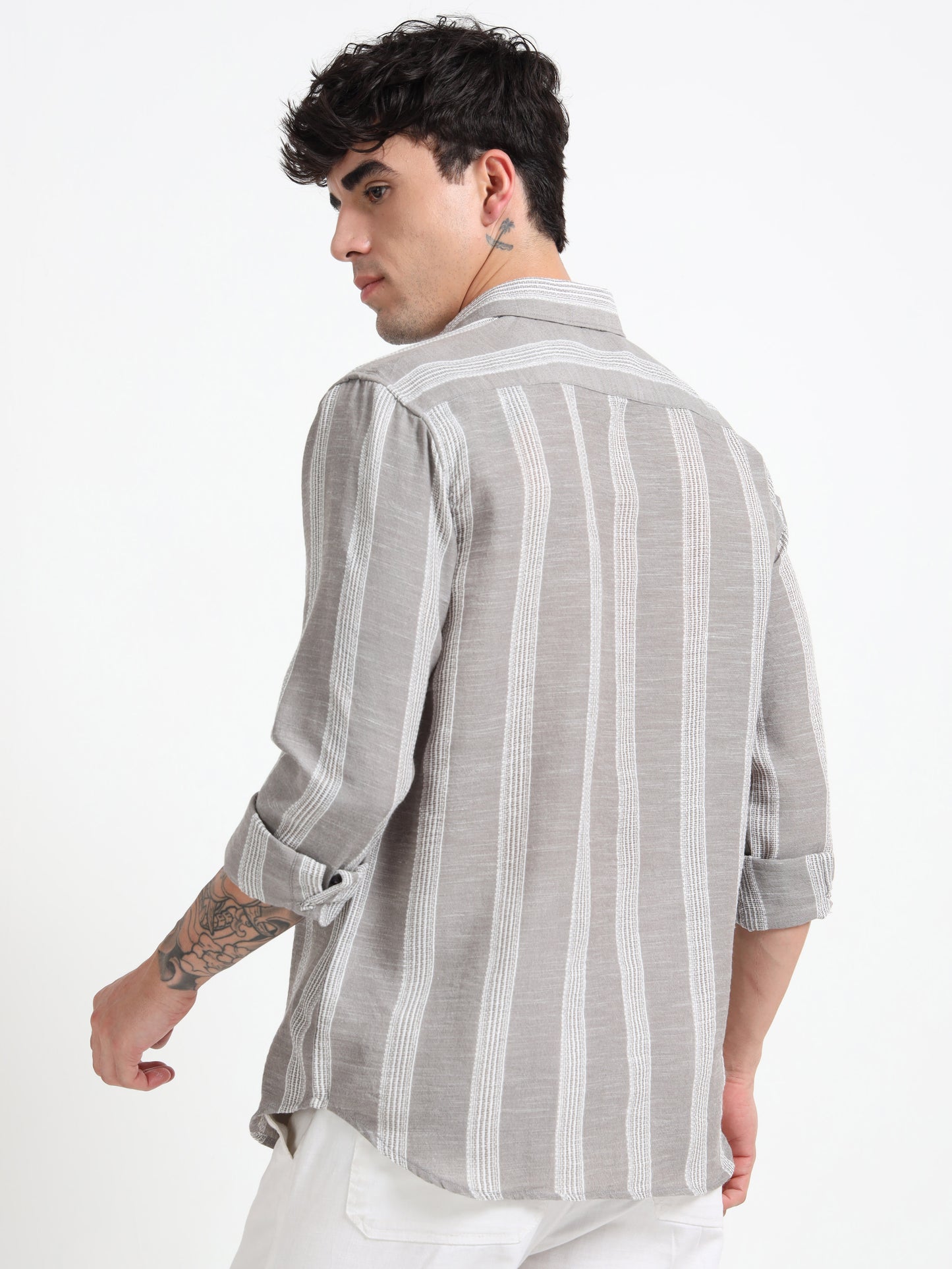 Stone Grey Striped Shirt
