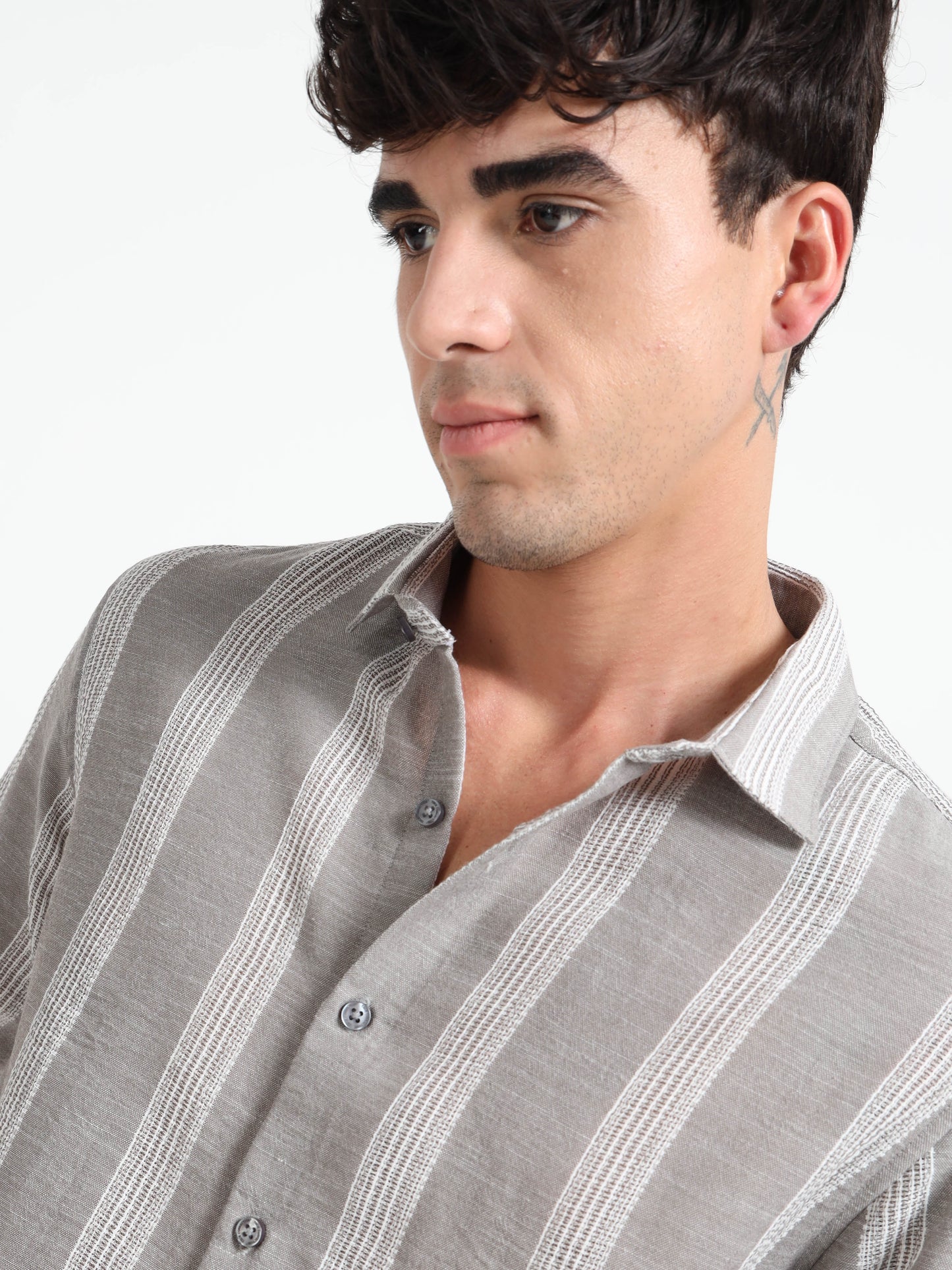 Stone Grey Striped Shirt