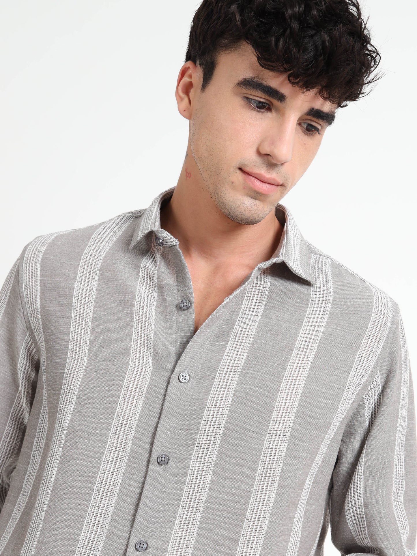 Stone Grey Striped Shirt