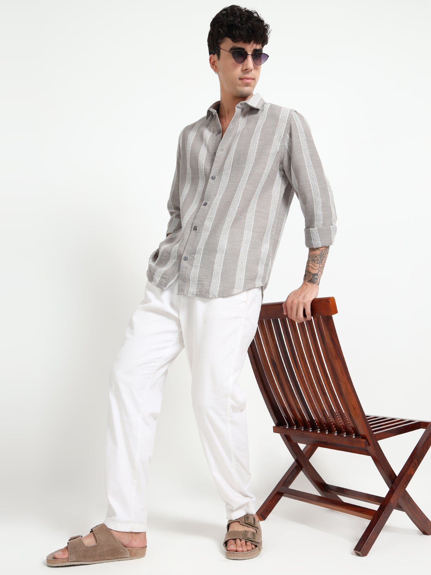 Stone Grey Striped Shirt