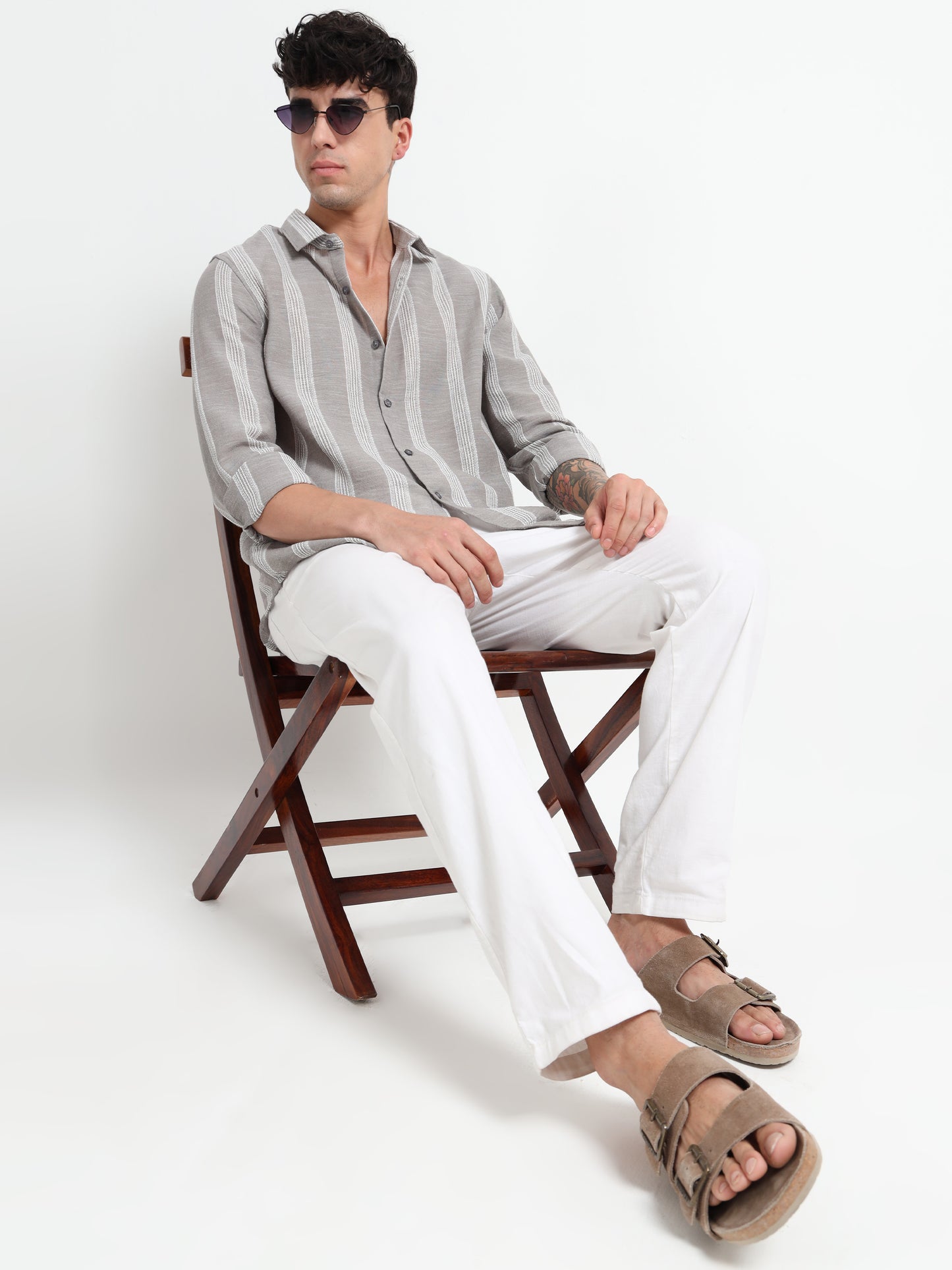 Stone Grey Striped Shirt