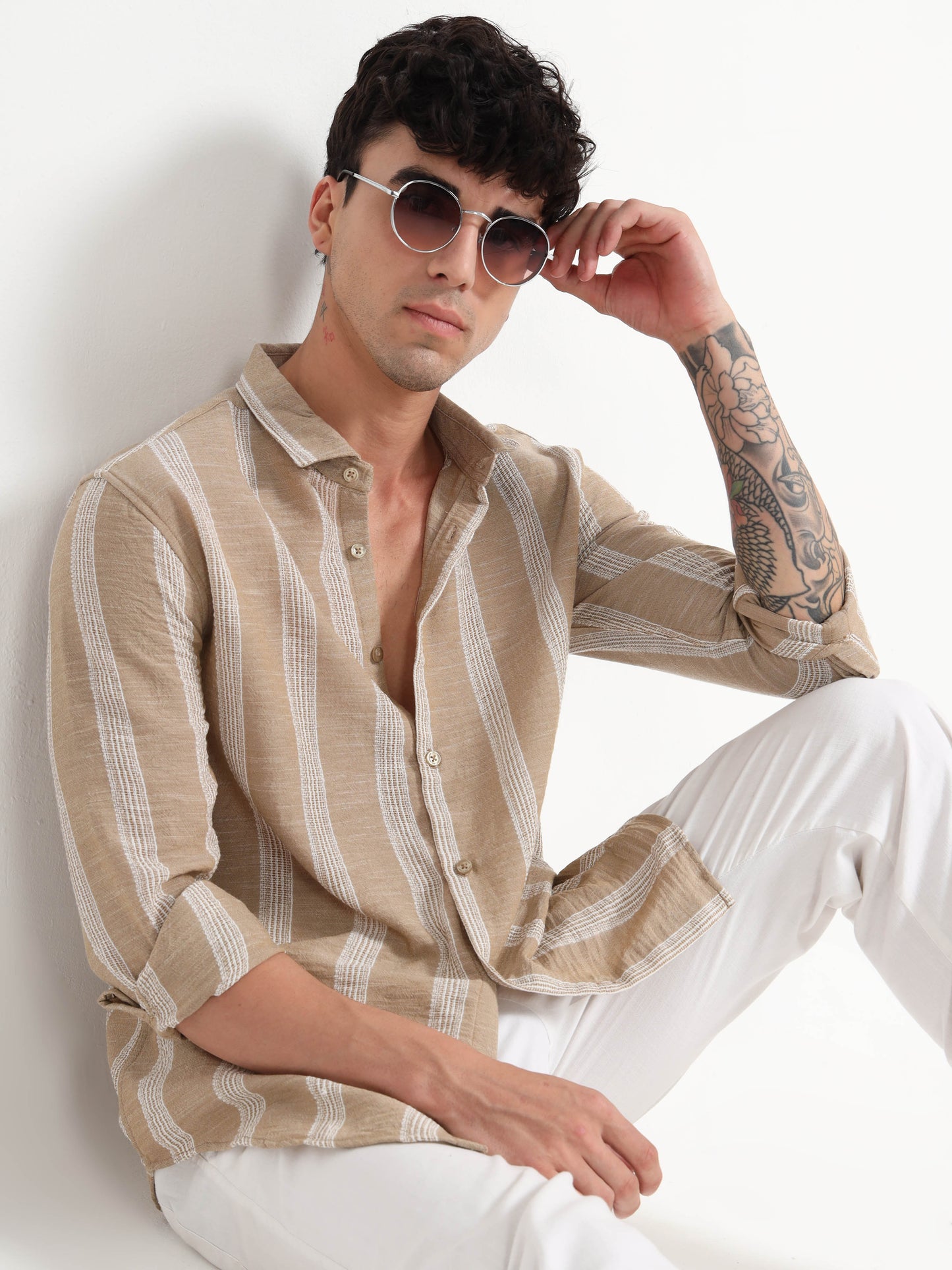 Aurora Beige Stripe Shirt