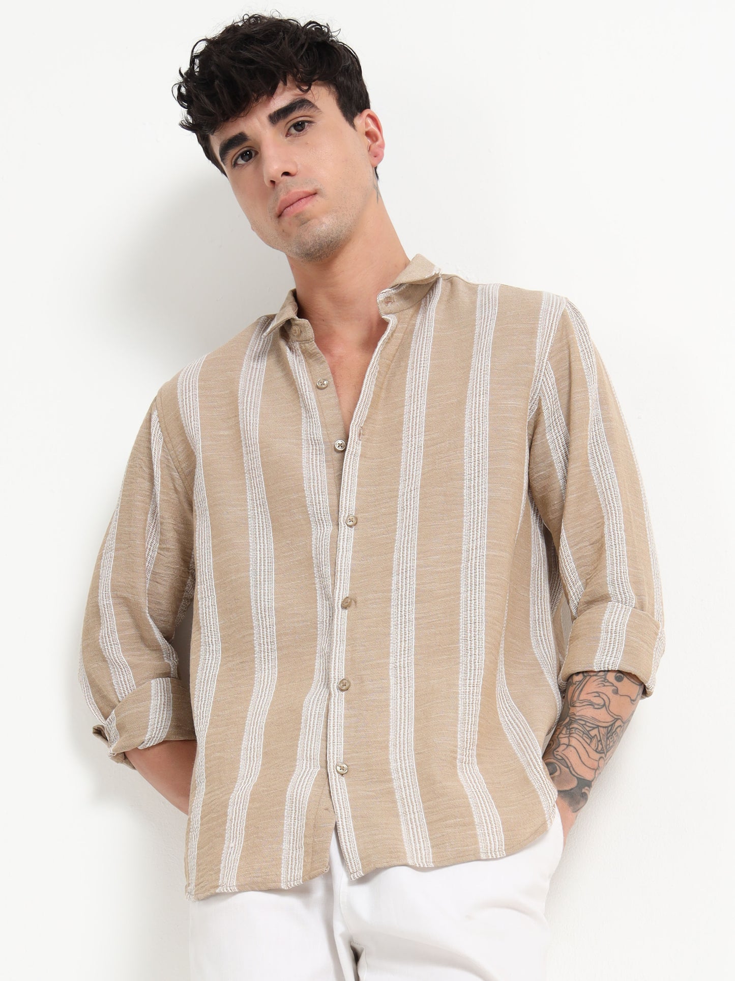 Aurora Beige Stripe Shirt