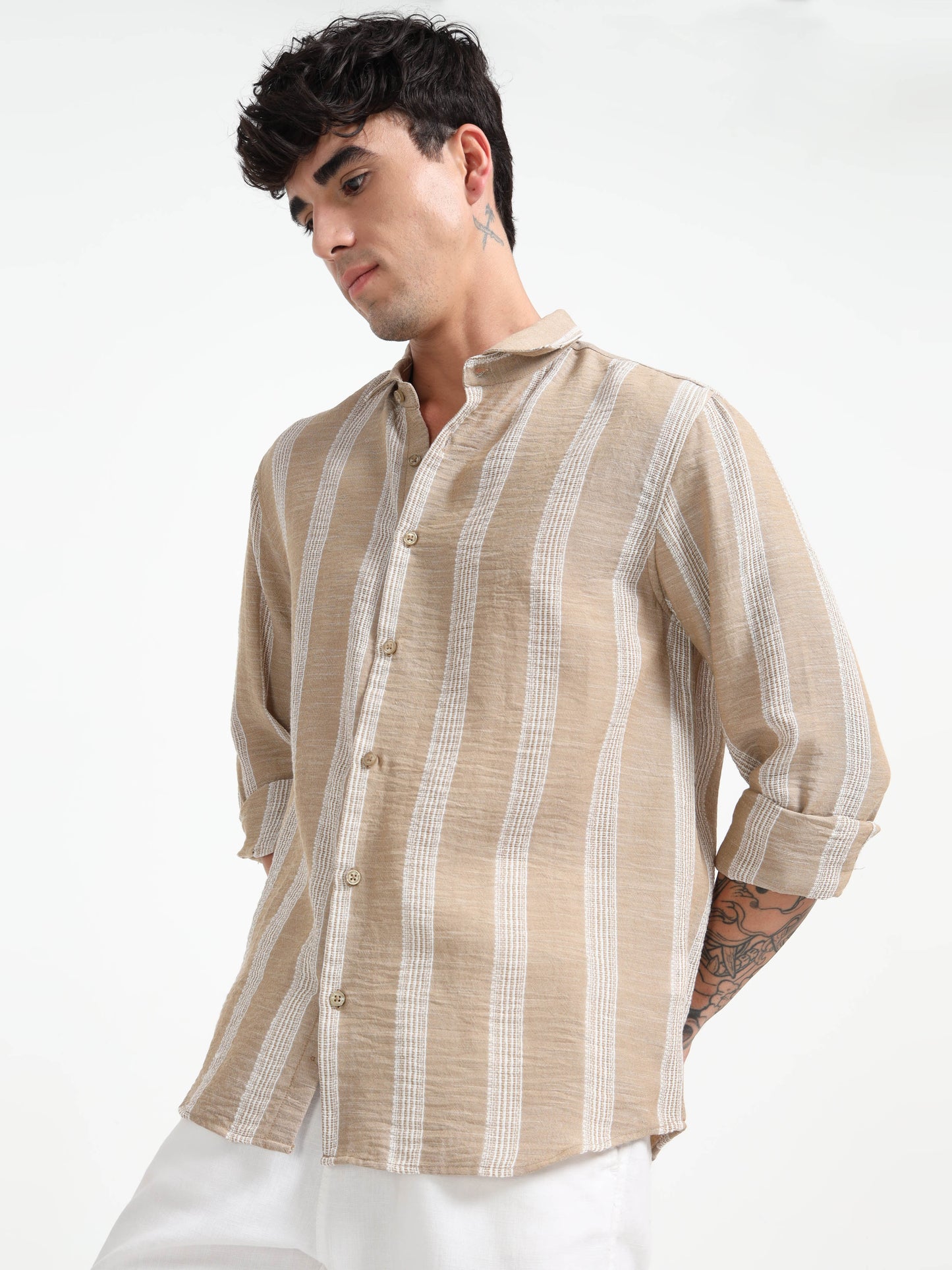 Aurora Beige Stripe Shirt