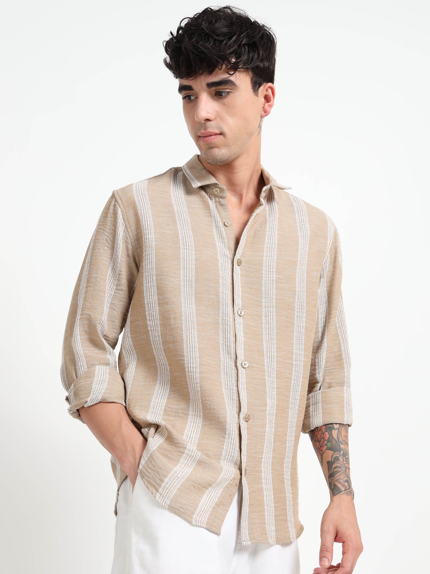 Aurora Beige Stripe Shirt