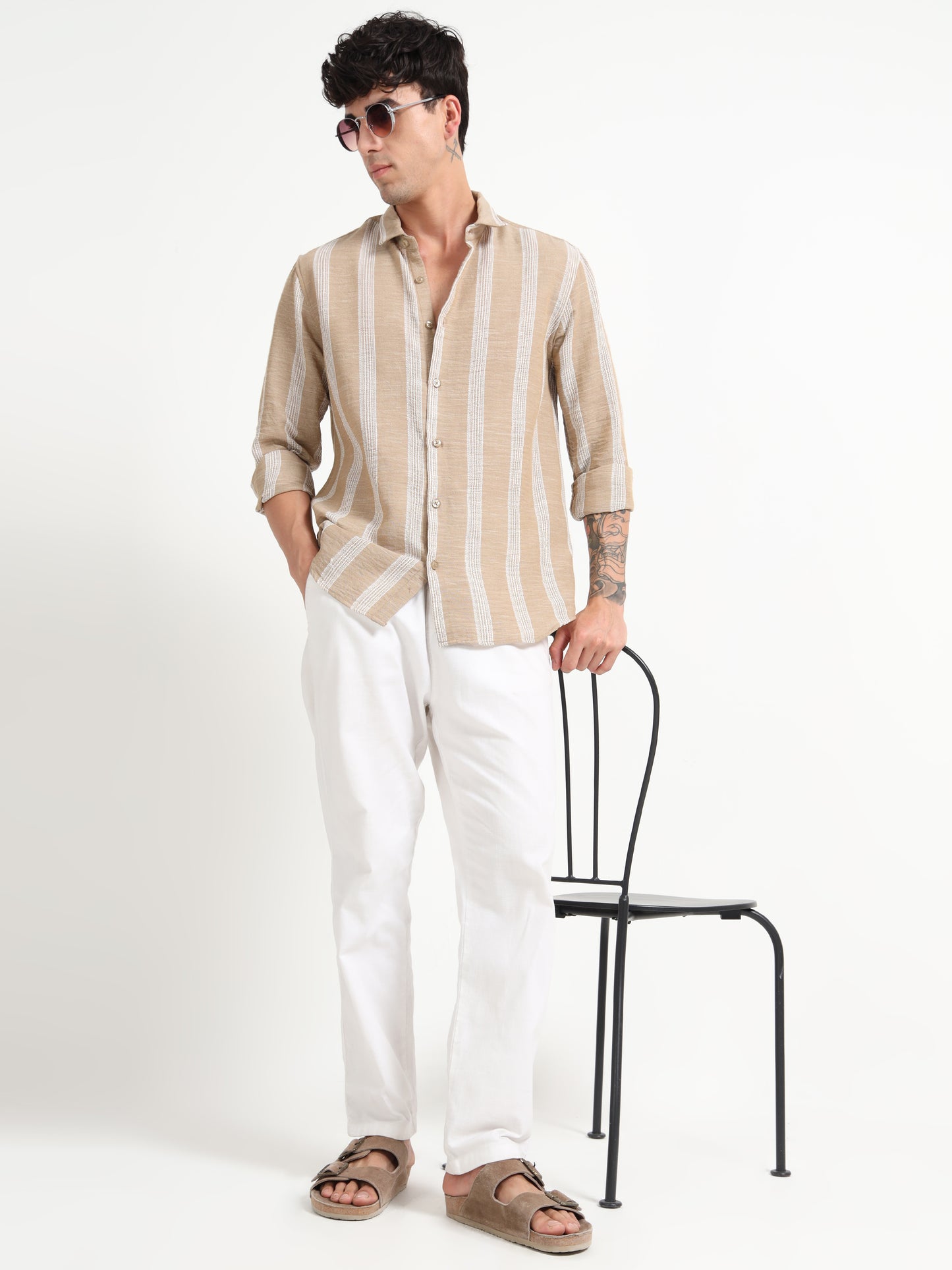 Aurora Beige Stripe Shirt