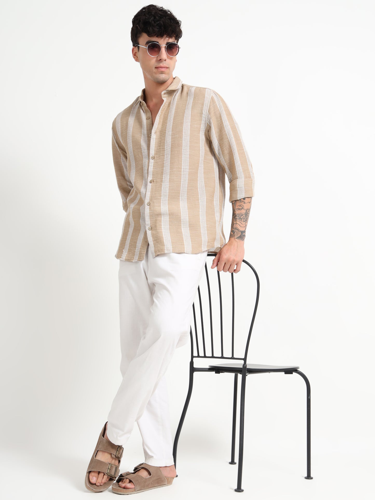 Aurora Beige Stripe Shirt