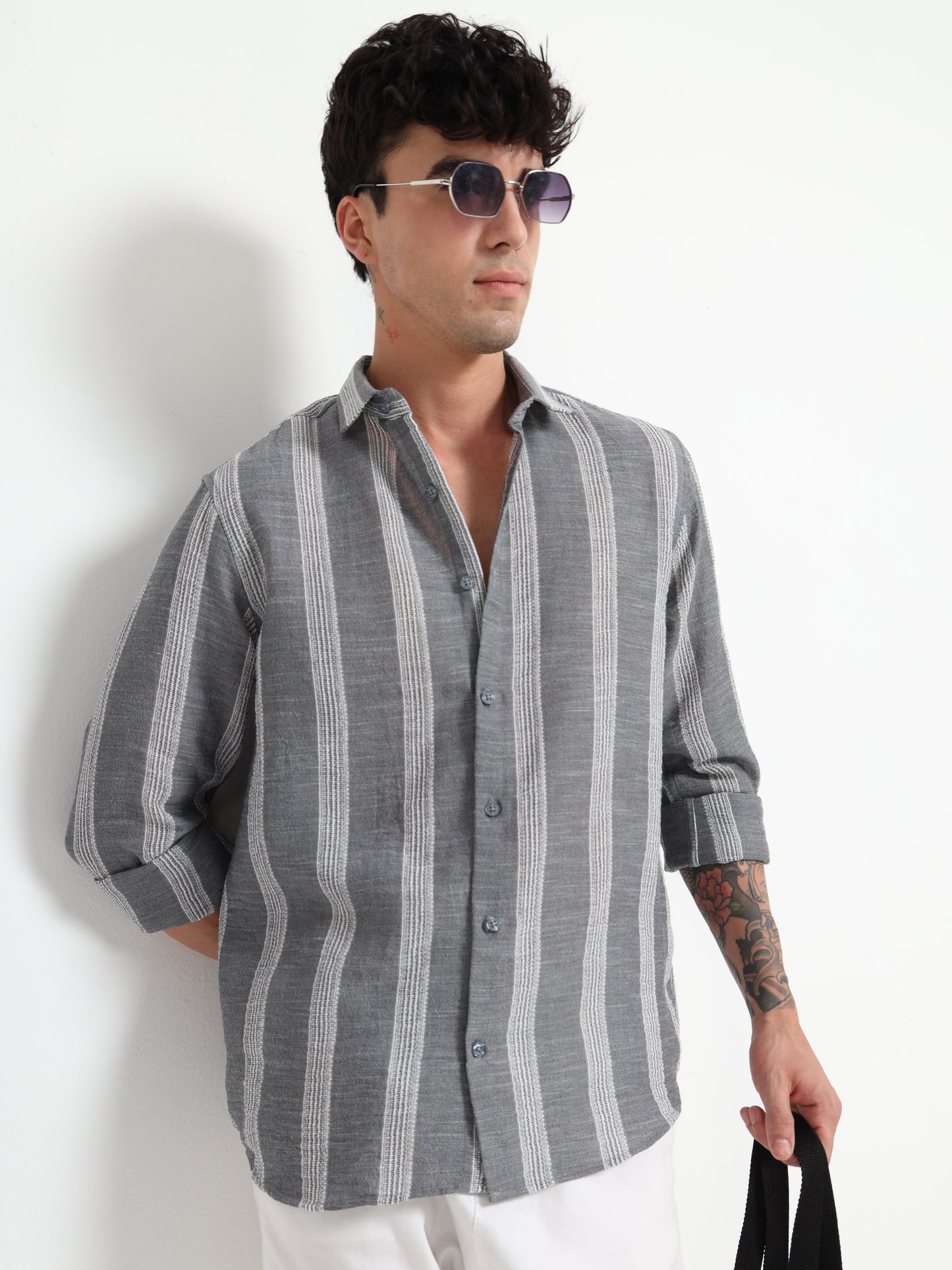 Stripe Elegance Grey Striped Shirt