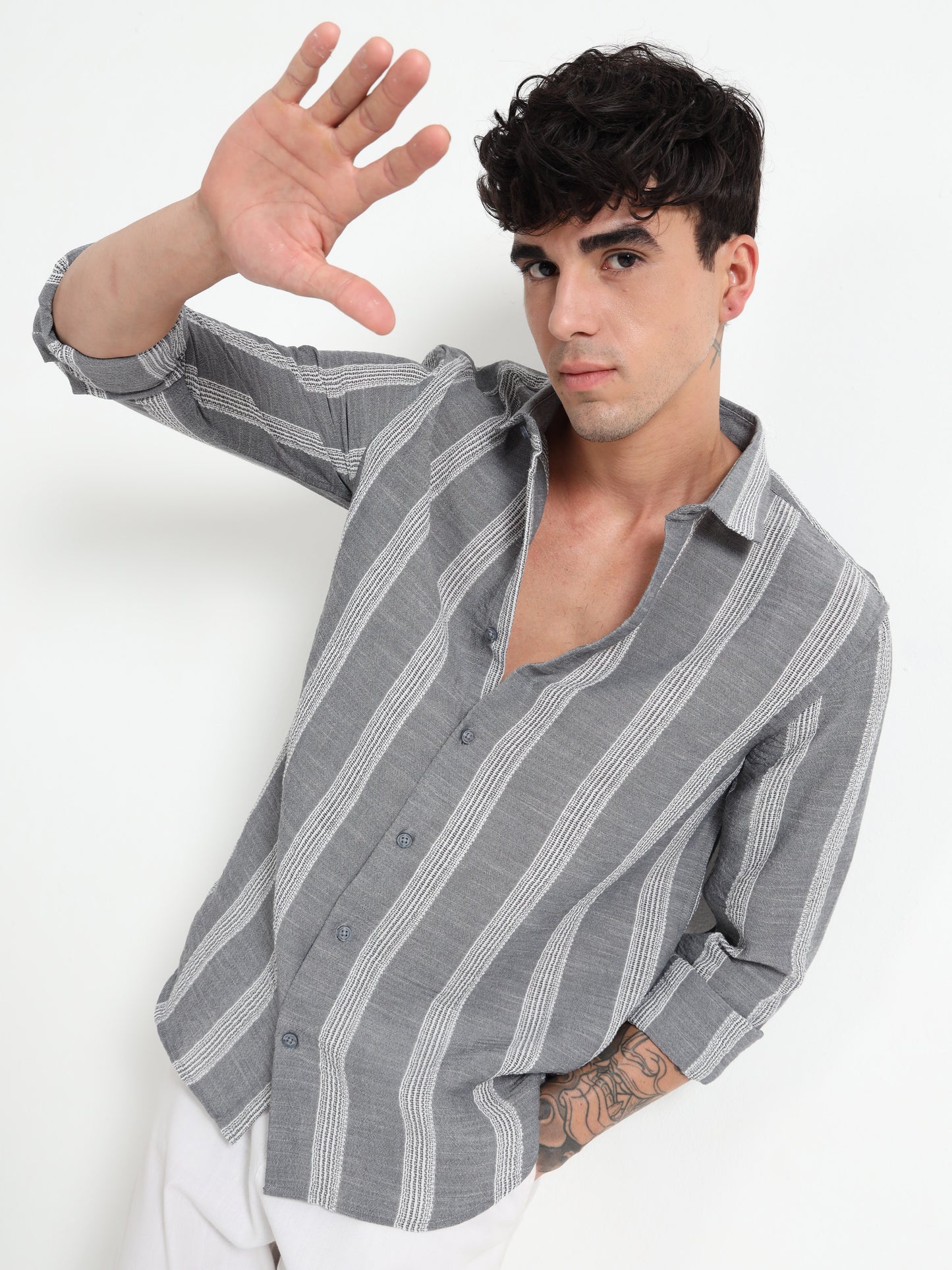 Stripe Elegance Grey Striped Shirt