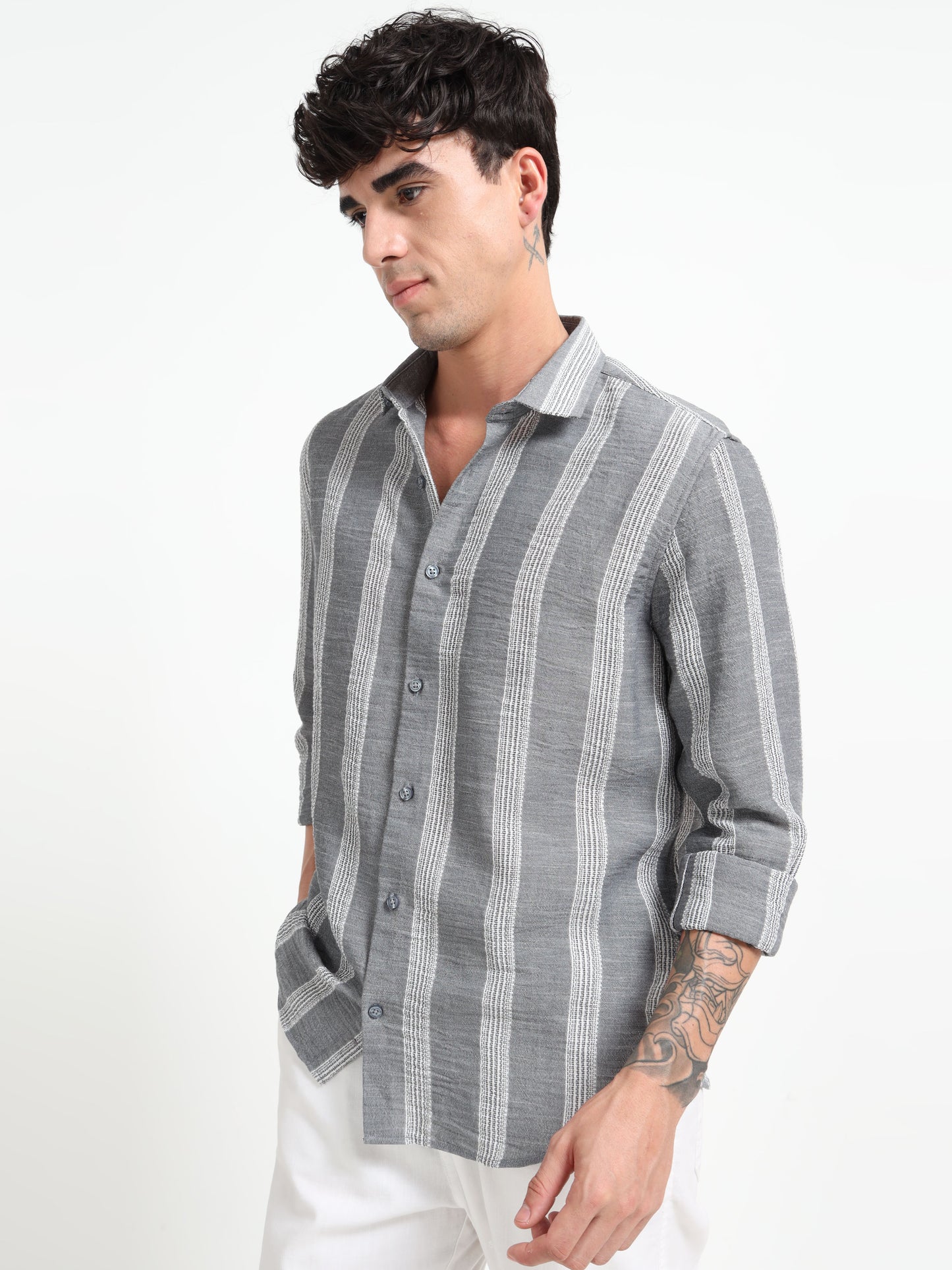 Stripe Elegance Grey Striped Shirt