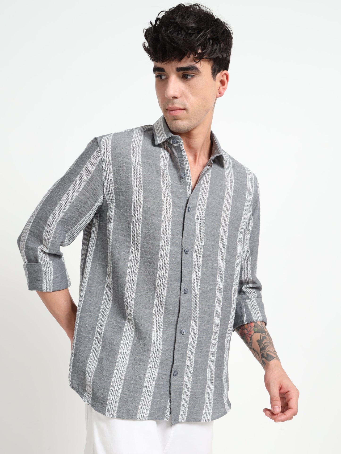 Stripe Elegance Grey Striped Shirt