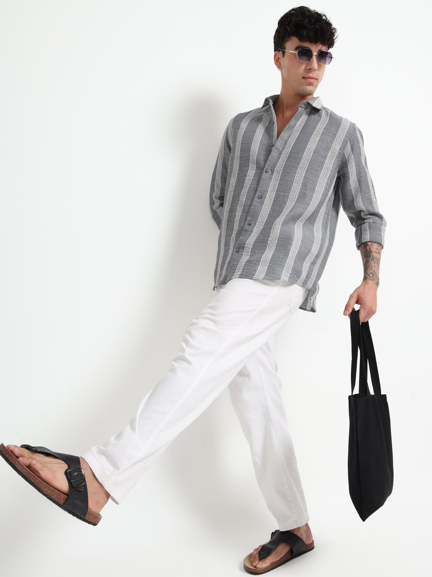 Stripe Elegance Grey Striped Shirt
