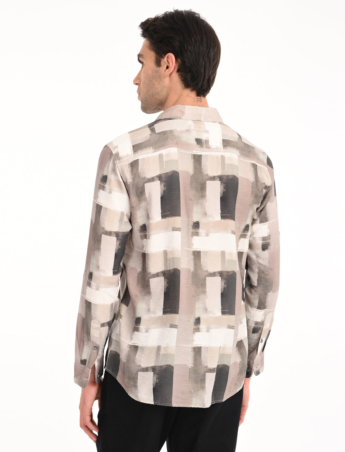 Beige Printed Tailored Fit Shirt