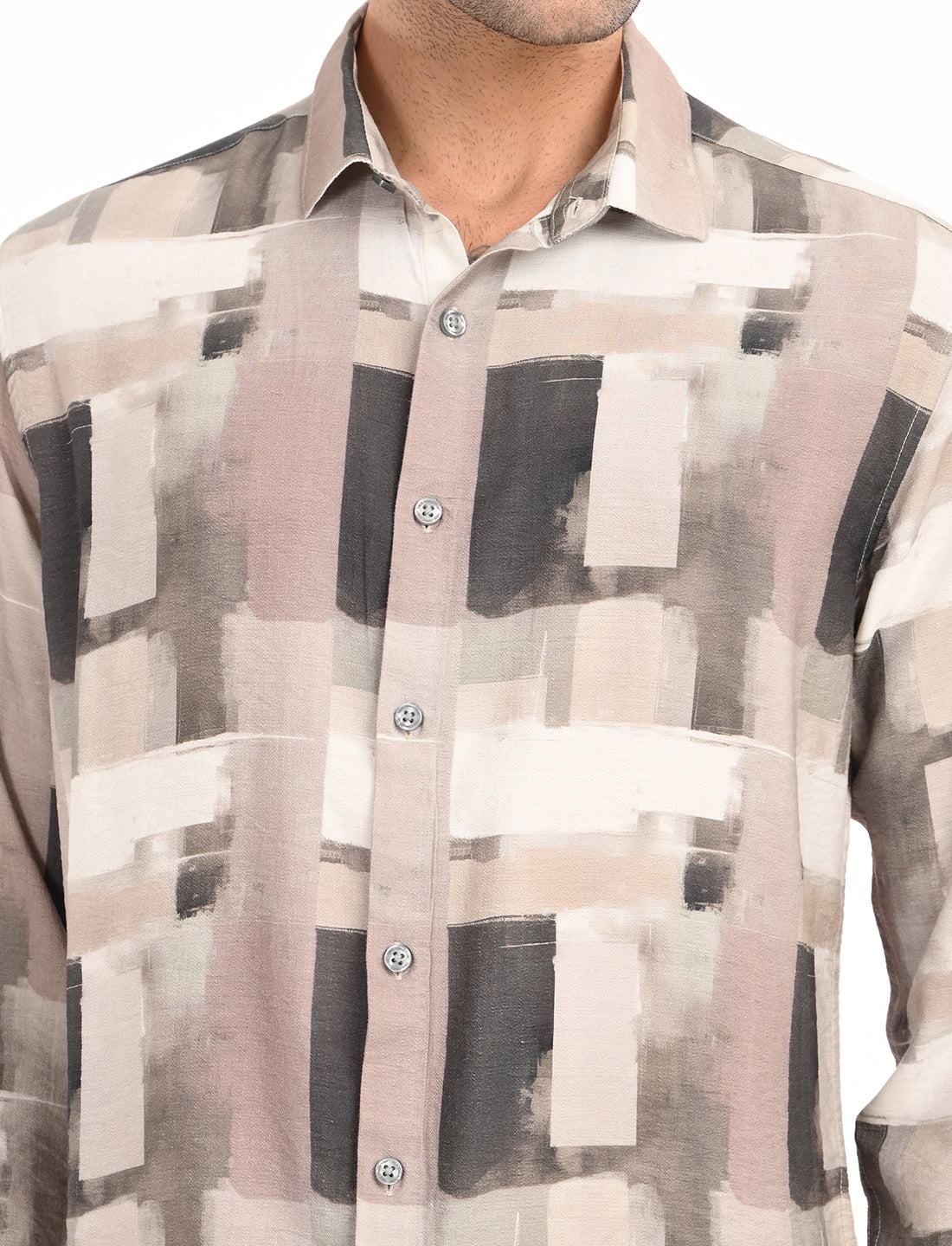 Beige Printed Tailored Fit Shirt