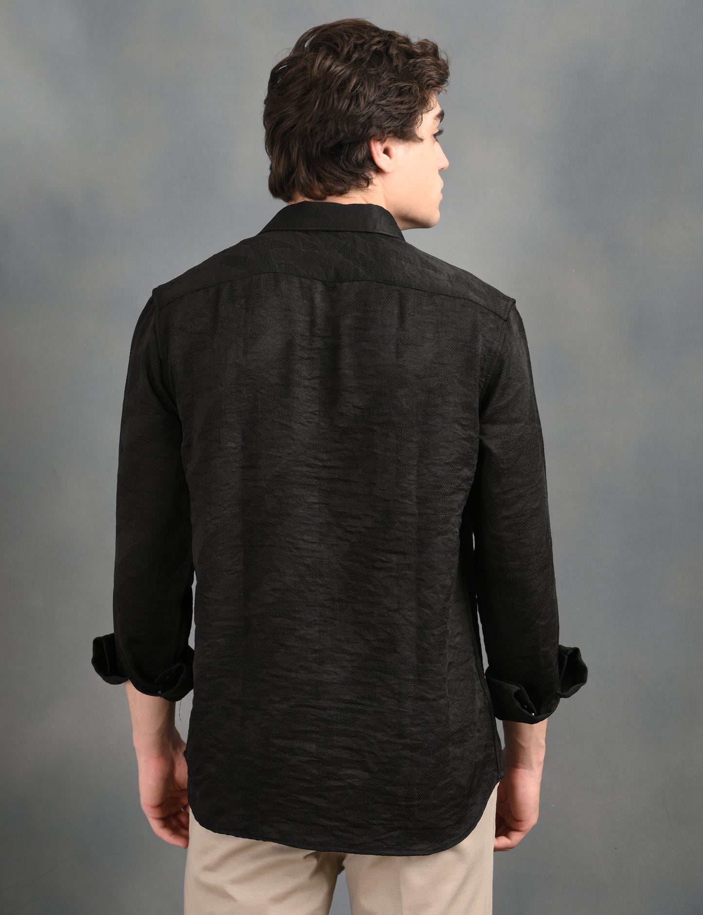 Textured Jacquard Black Shirt