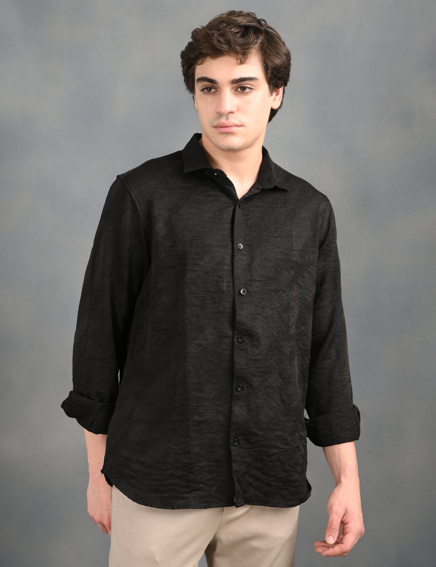 Textured Jacquard Black Shirt