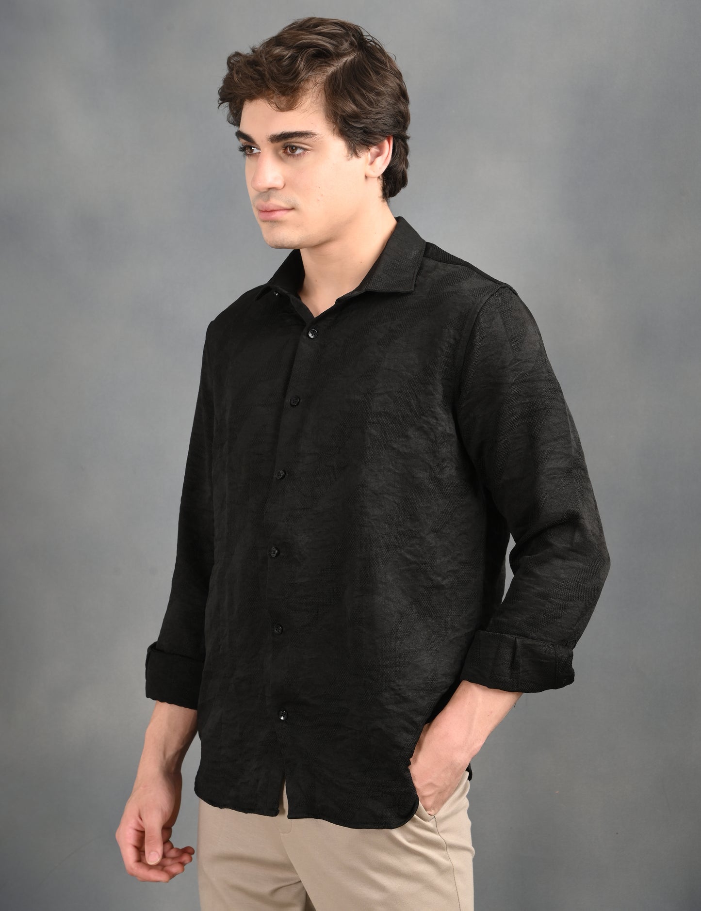 Textured Jacquard Black Shirt