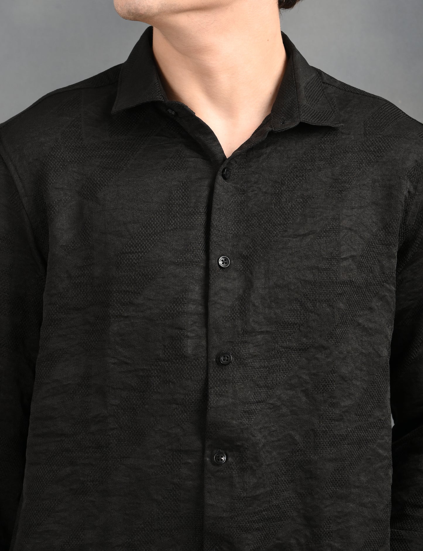 Textured Jacquard Black Shirt