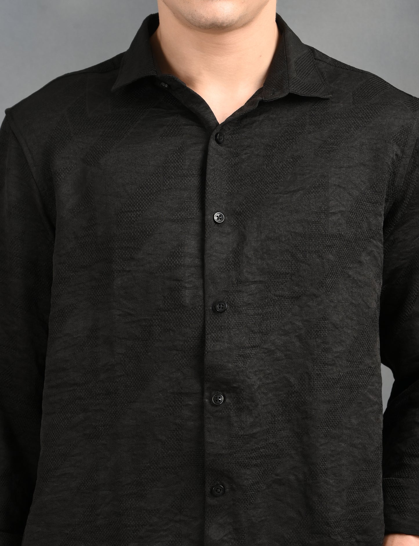 Textured Jacquard Black Shirt