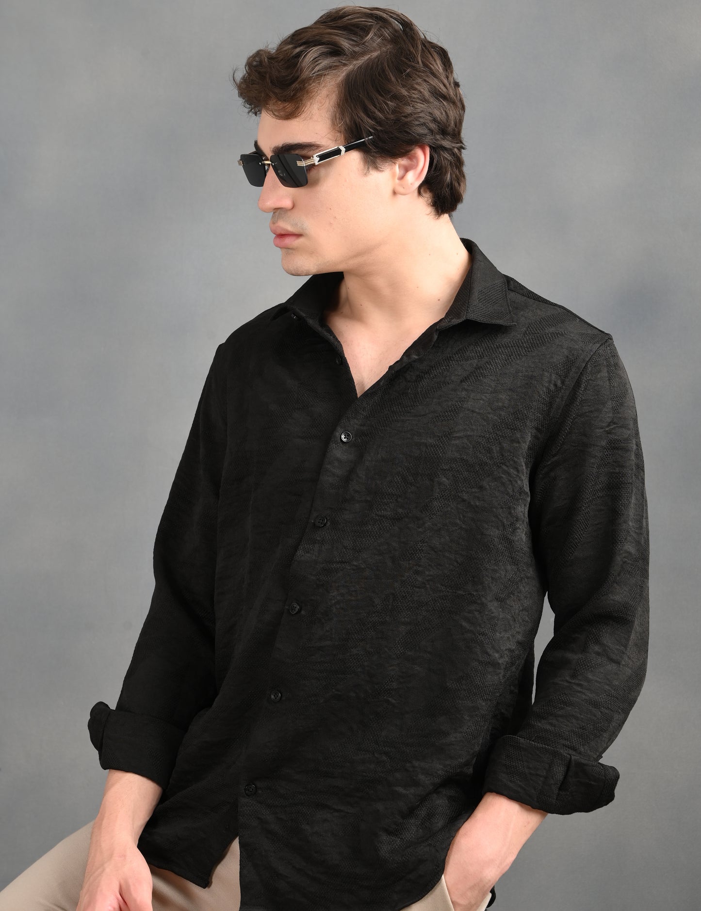 Textured Jacquard Black Shirt