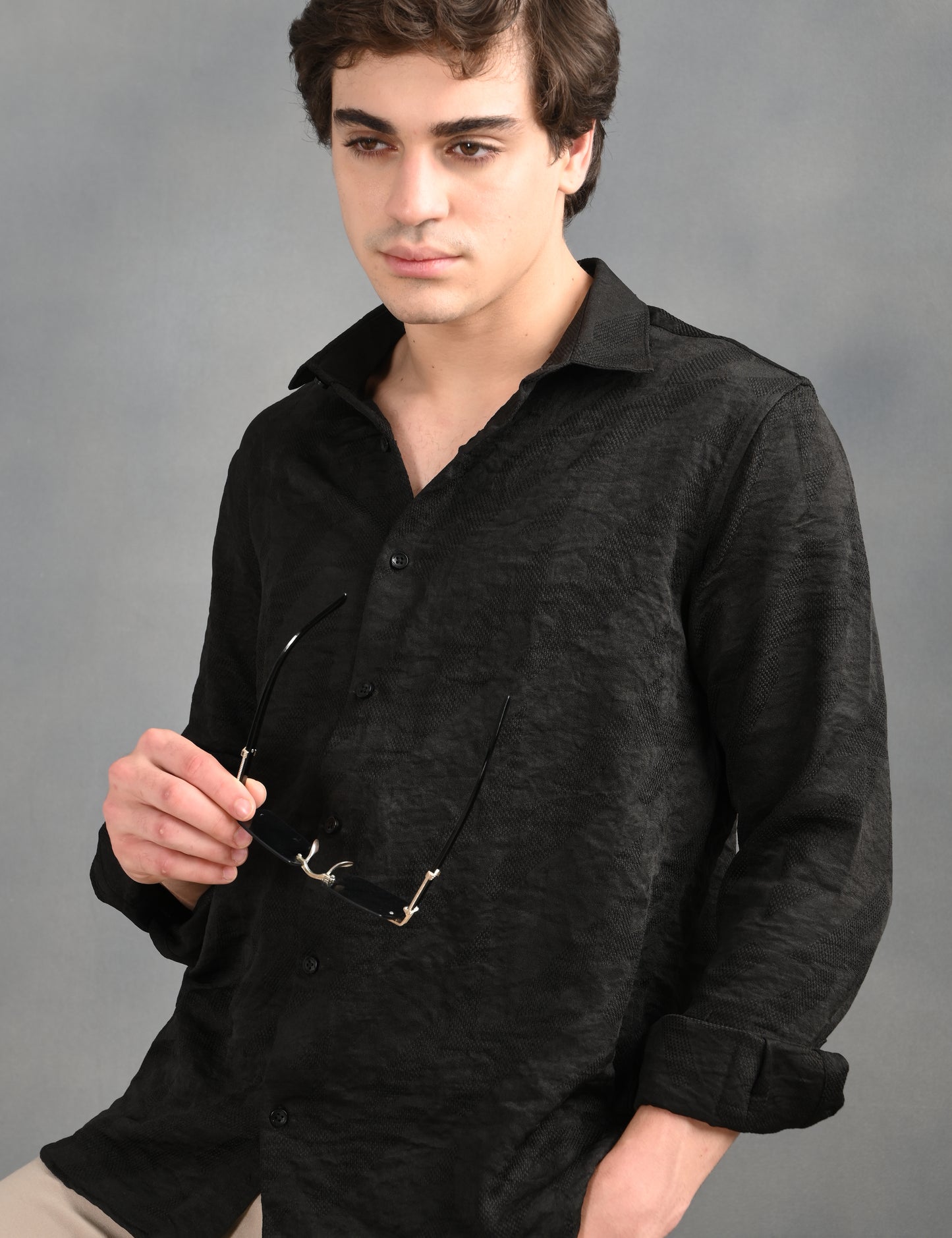 Textured Jacquard Black Shirt