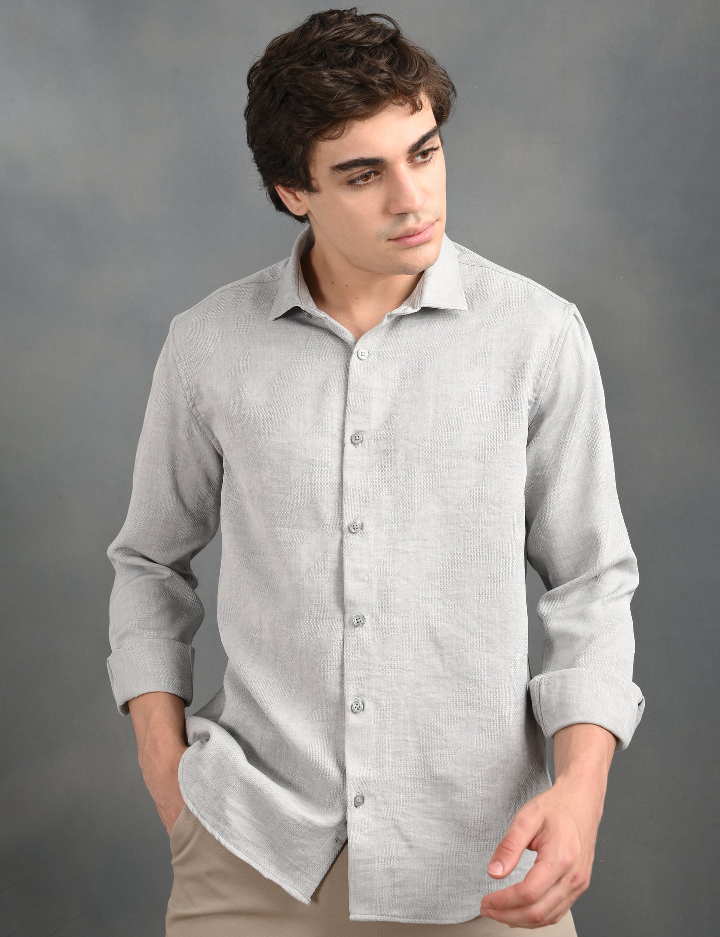 Textured Jacquard Grey Shirt