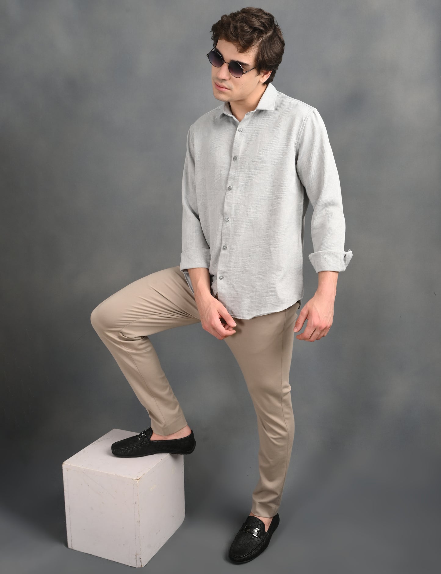 Textured Jacquard Grey Shirt
