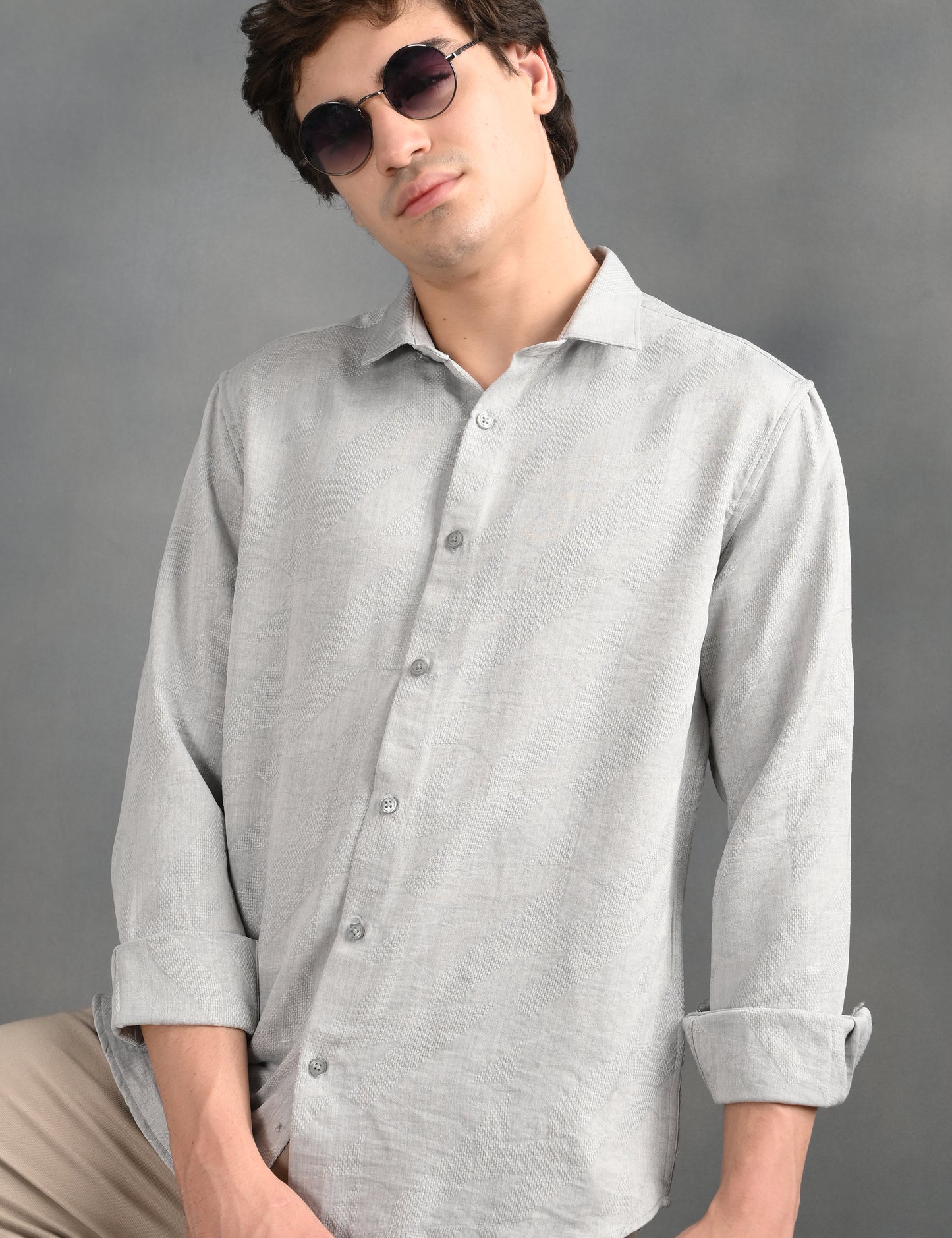 Textured Jacquard Grey Shirt