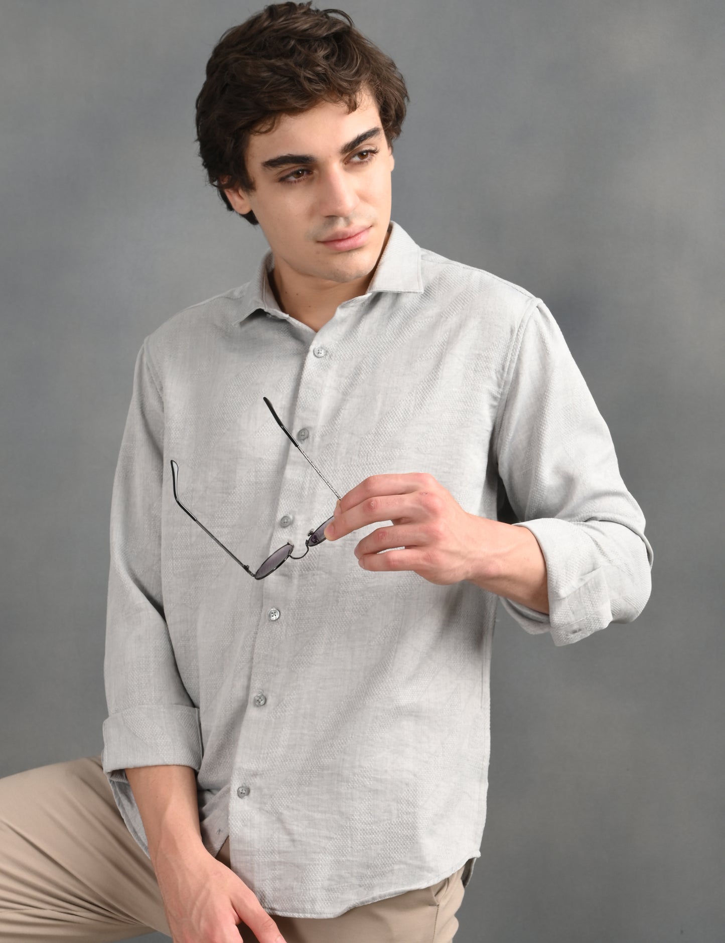 Textured Jacquard Grey Shirt