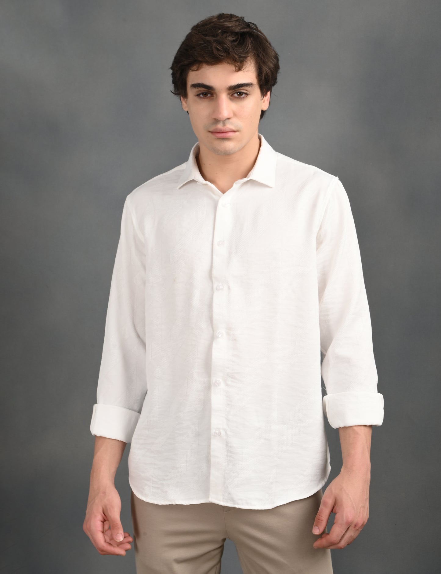 Textured Jacquard White Shirt