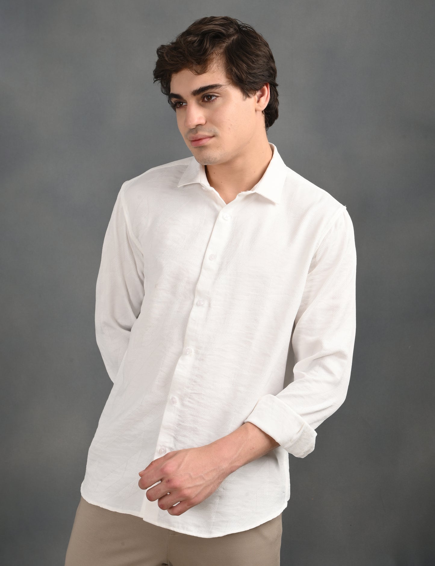 Textured Jacquard White Shirt