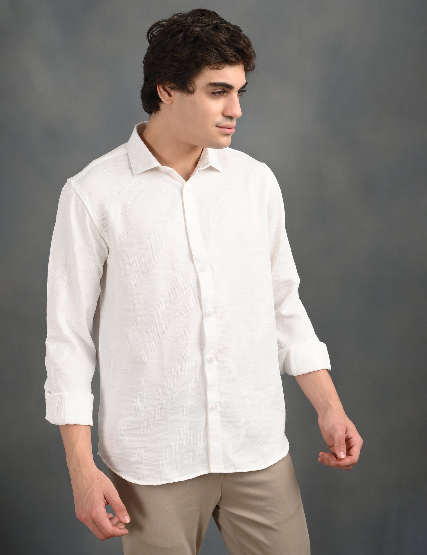 Textured Jacquard White Shirt