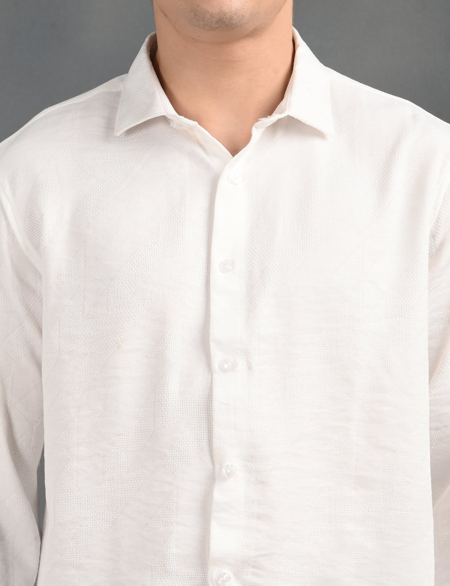 Textured Jacquard White Shirt