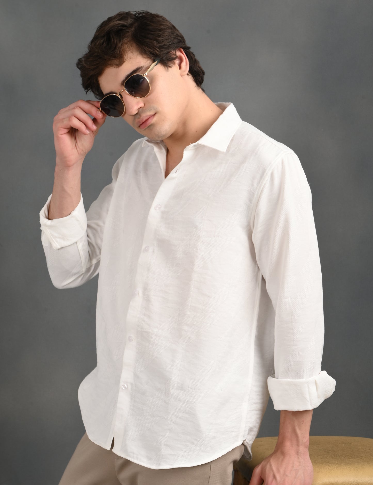Textured Jacquard White Shirt