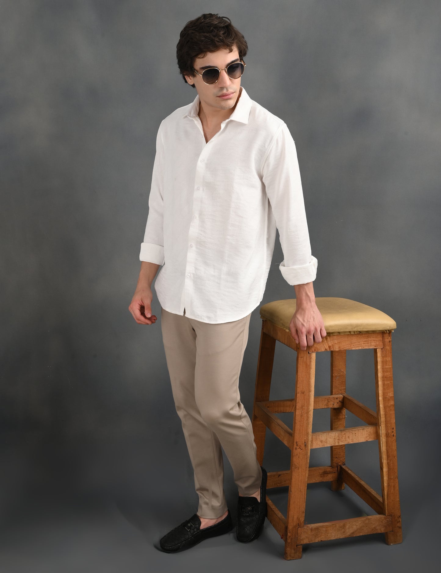 Textured Jacquard White Shirt