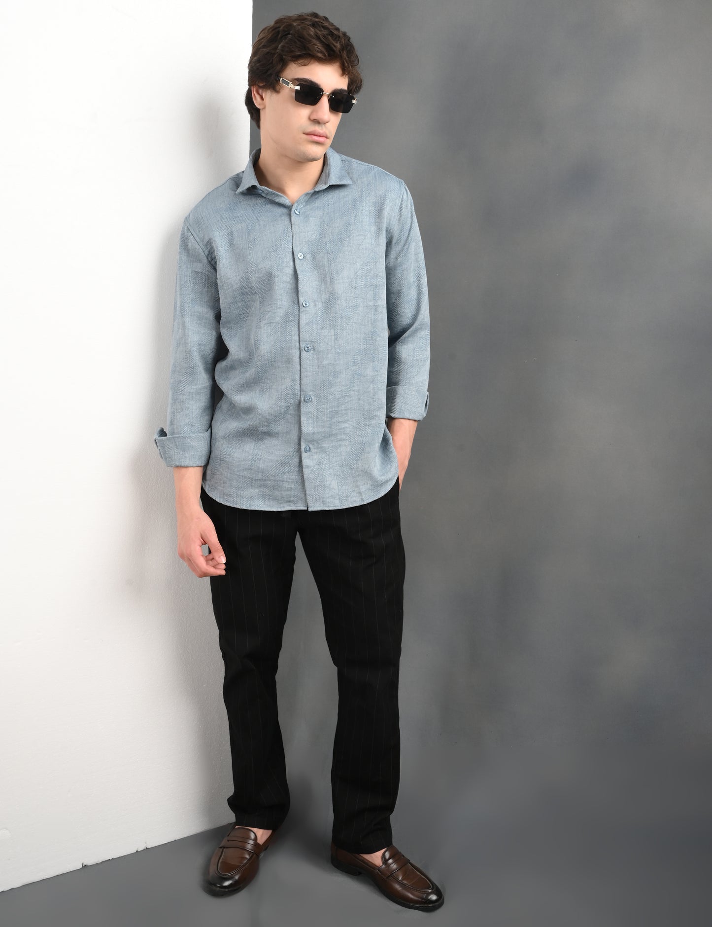 Berit Blue Textured Jacquard Shirt
