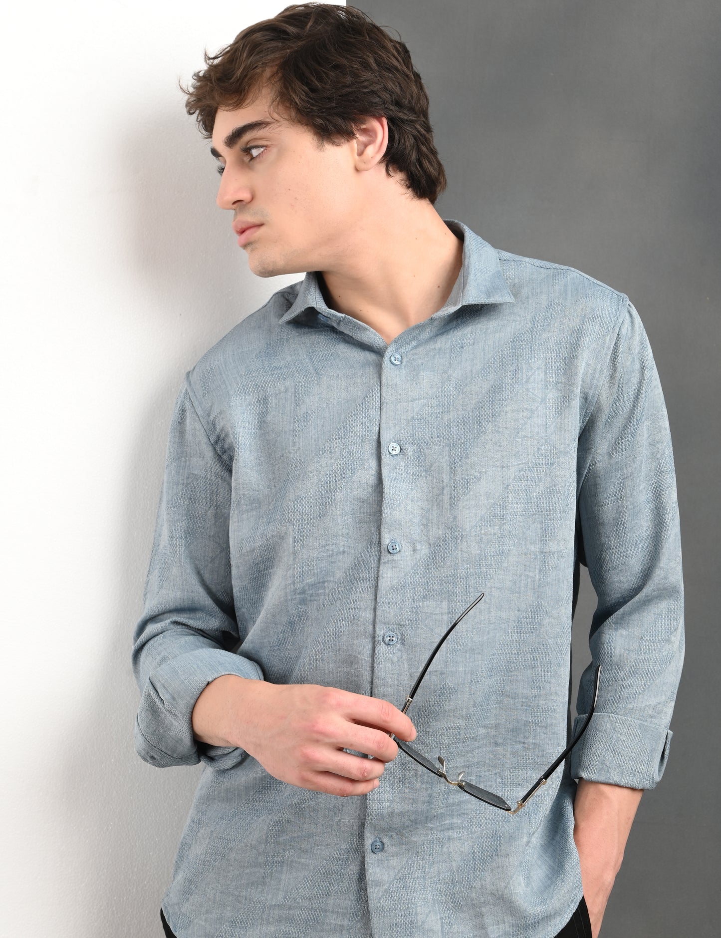 Berit Blue Textured Jacquard Shirt