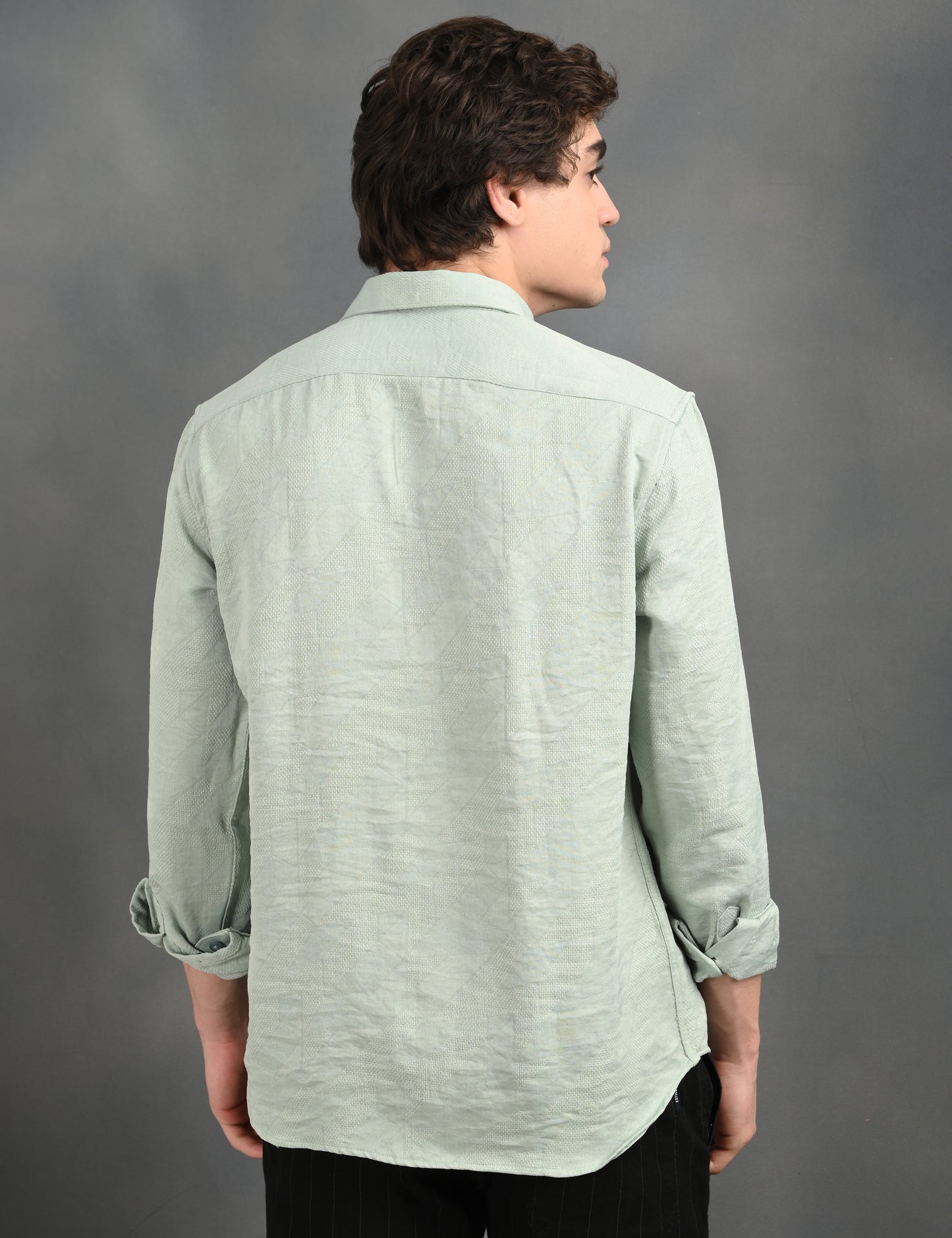 Berit Light Green Textured Jacquard Shirt