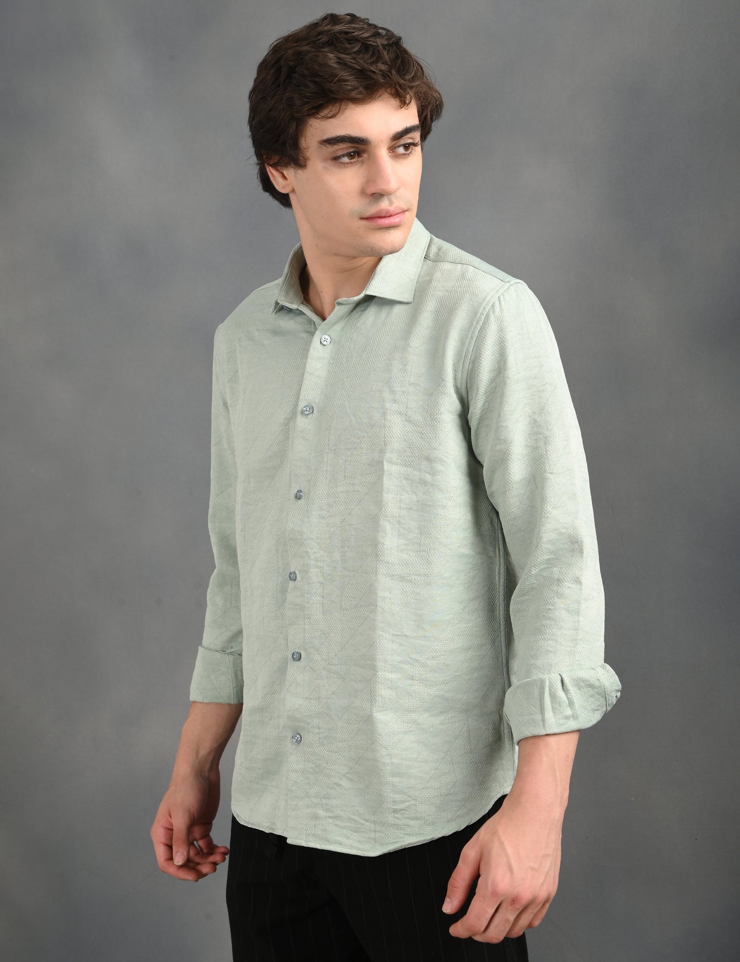 Berit Light Green Textured Jacquard Shirt