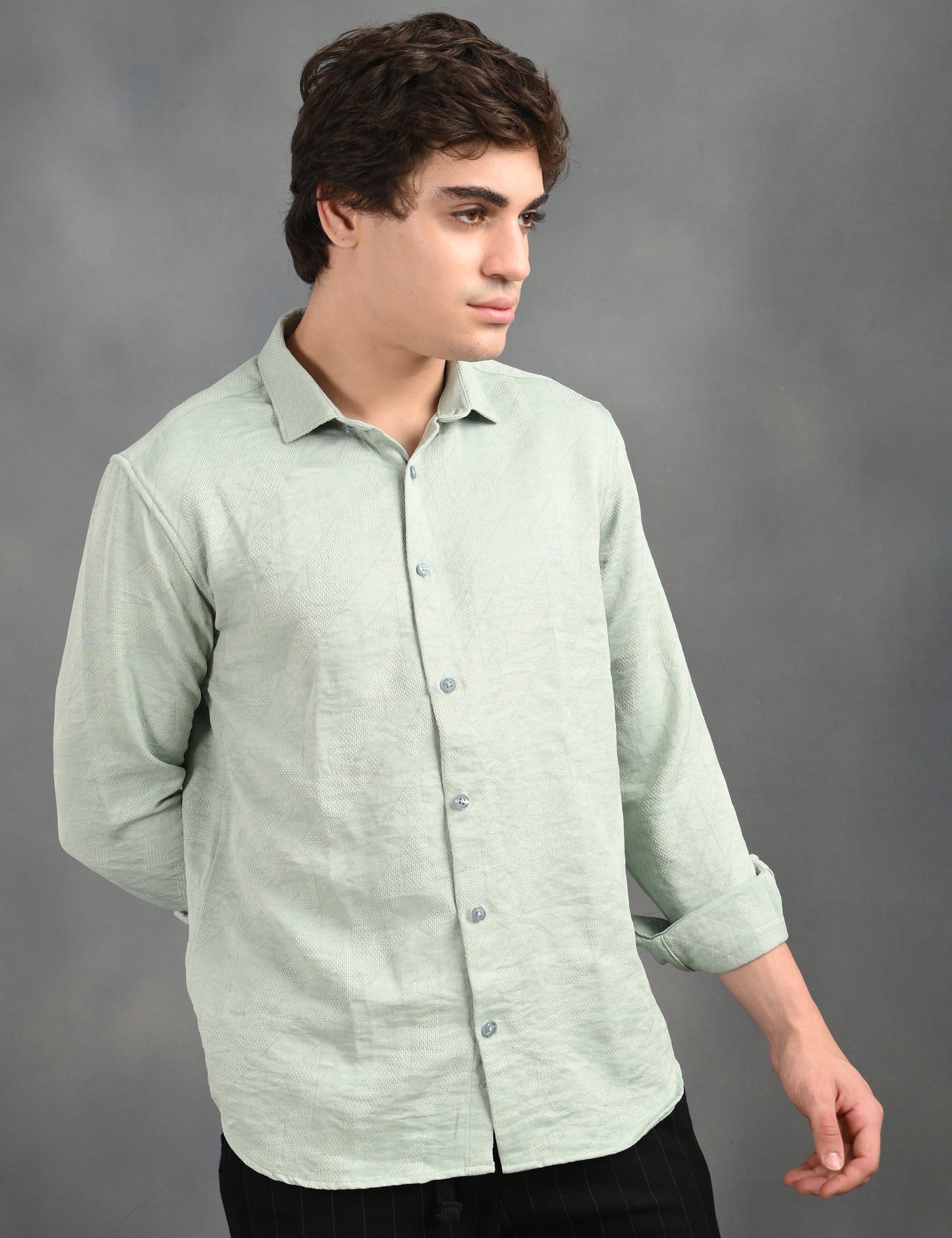 Berit Light Green Textured Jacquard Shirt