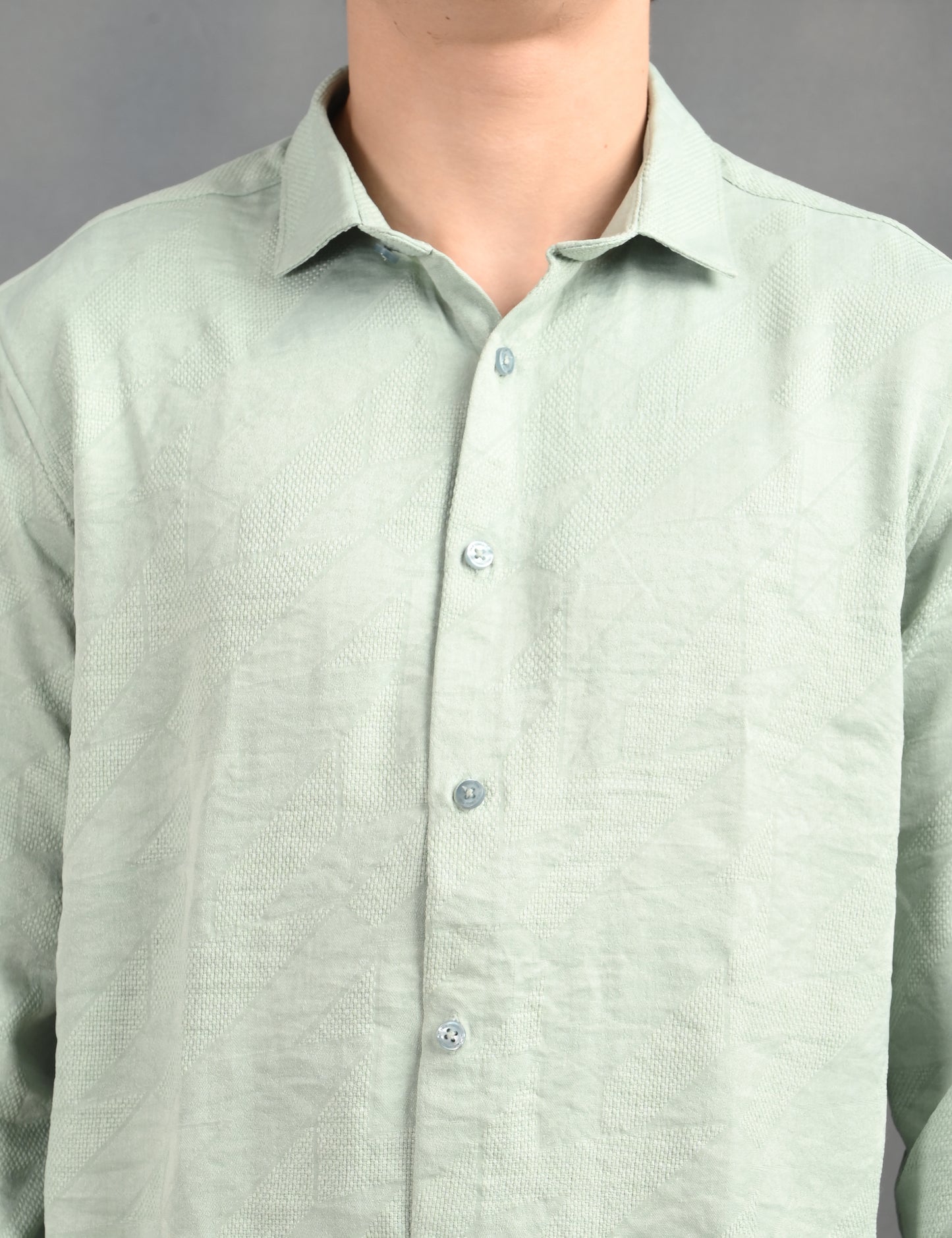 Berit Light Green Textured Jacquard Shirt