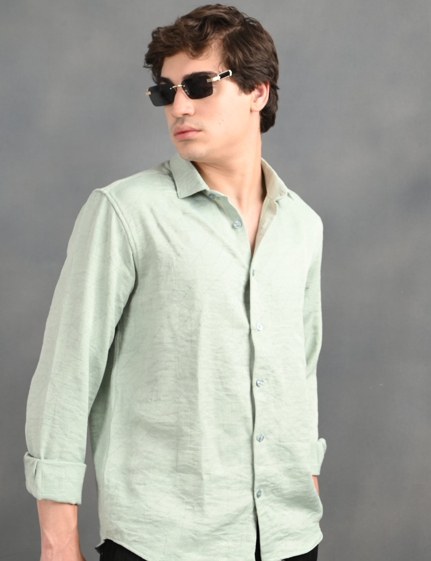 Berit Light Green Textured Jacquard Shirt