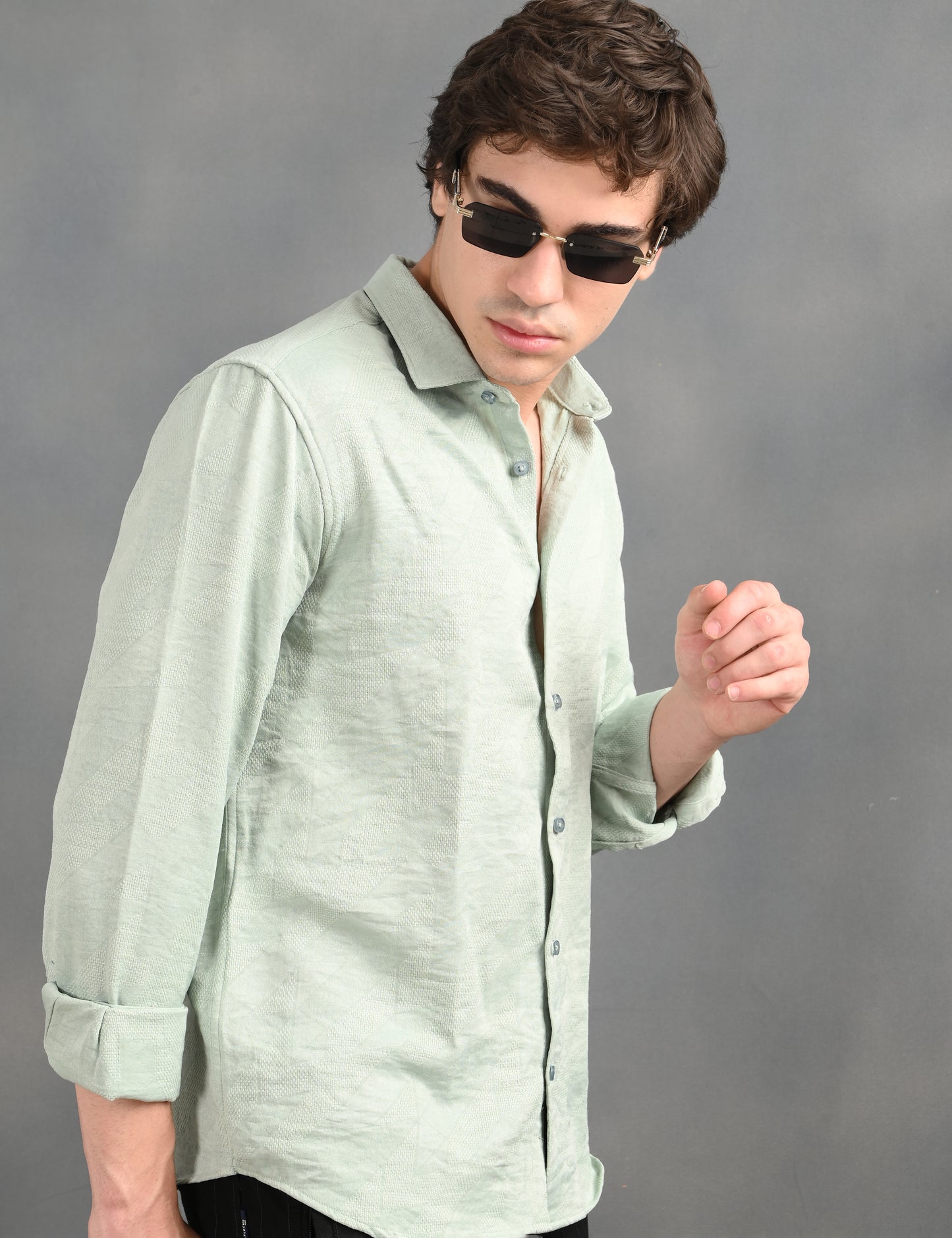 Berit Light Green Textured Jacquard Shirt