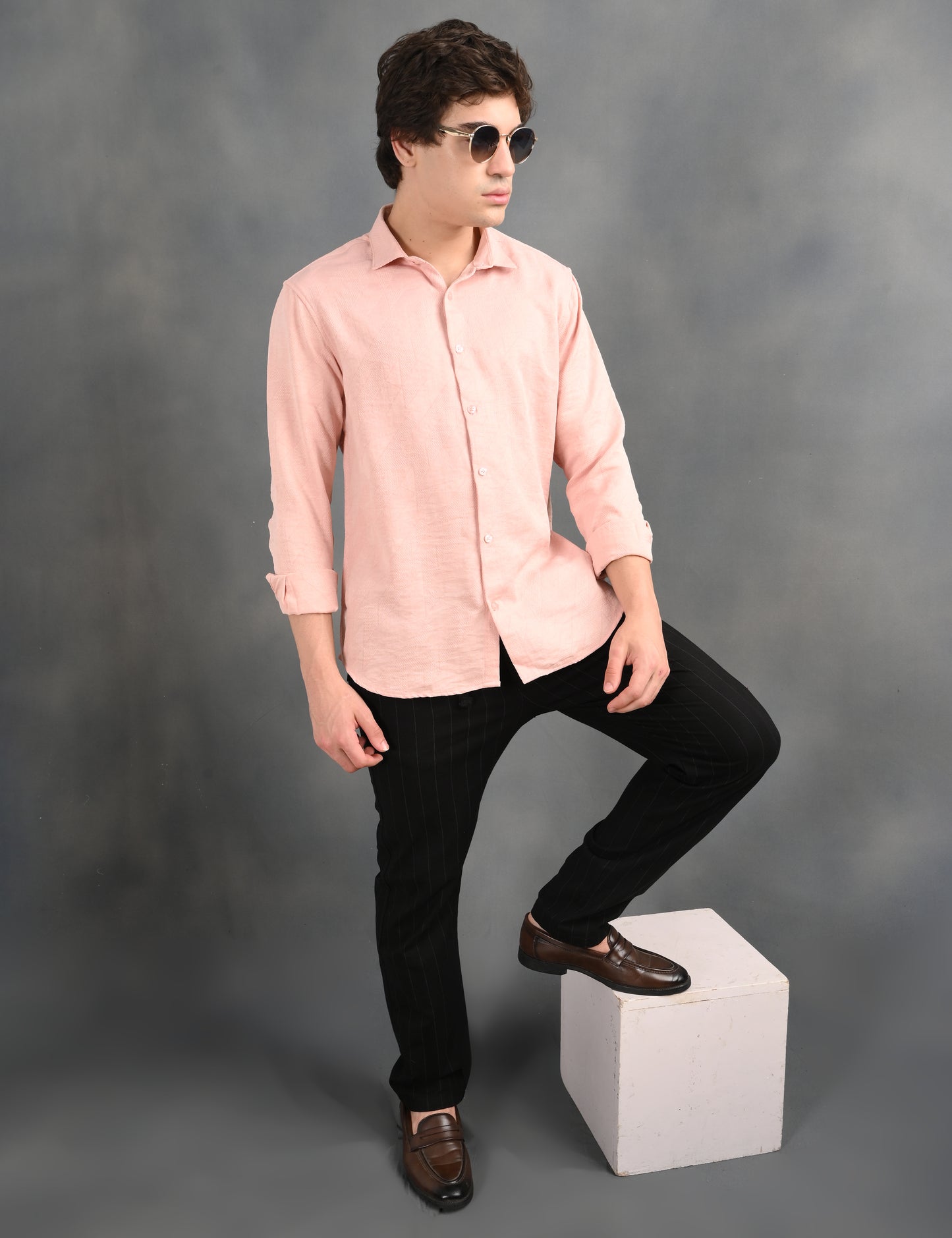 Berit Pink Textured Jacquard Shirt