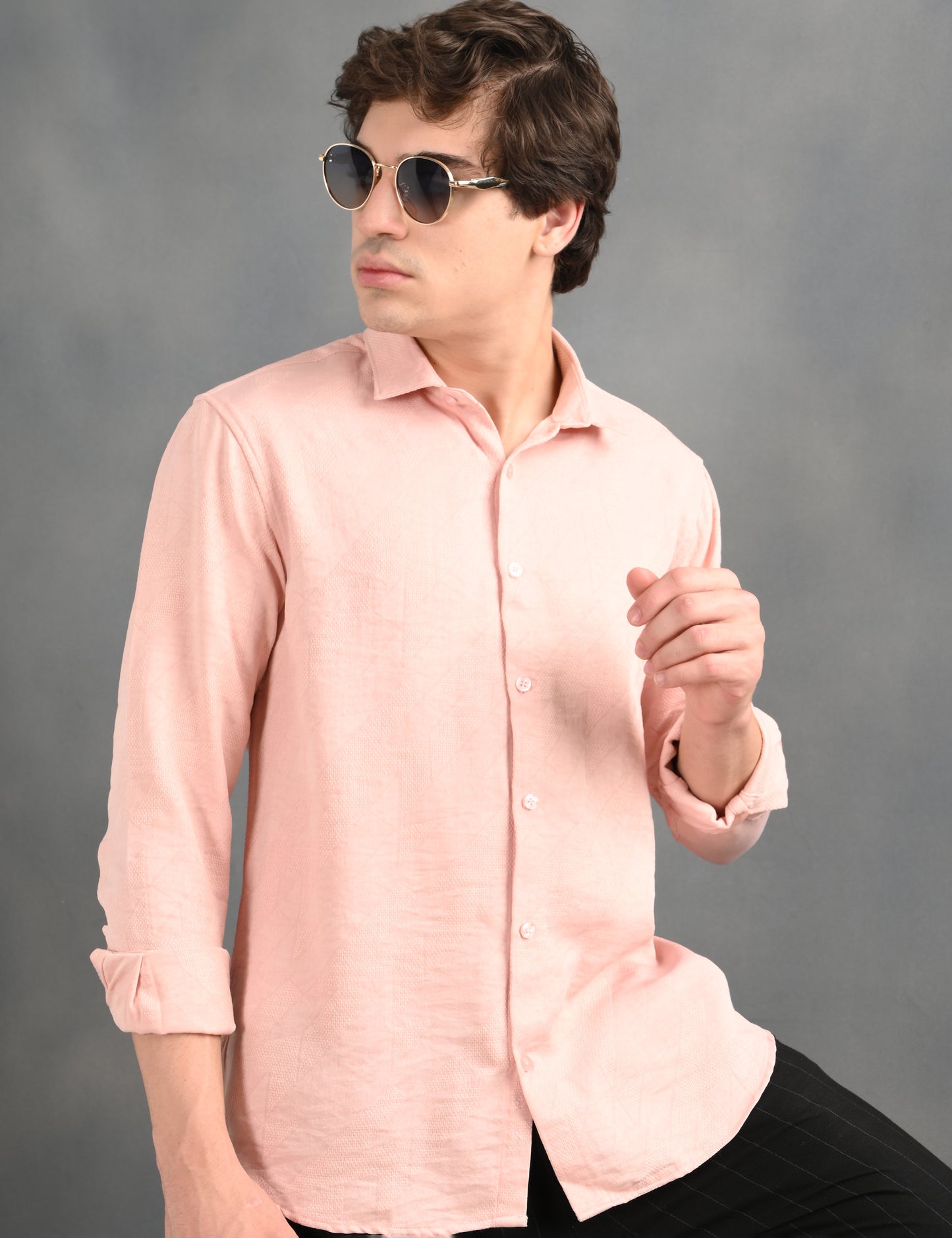 Berit Pink Textured Jacquard Shirt